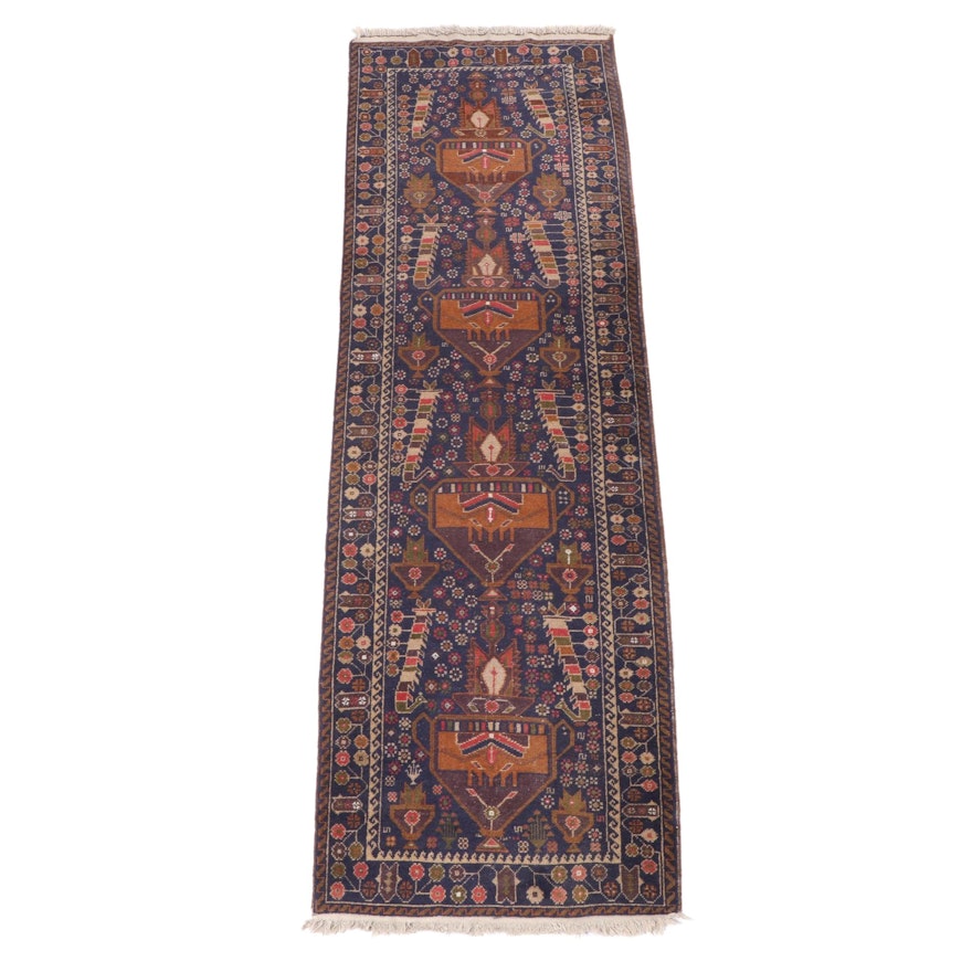 2'10 x 9'10 Hand-Knotted Afghan Baluch Wool Carpet Runner