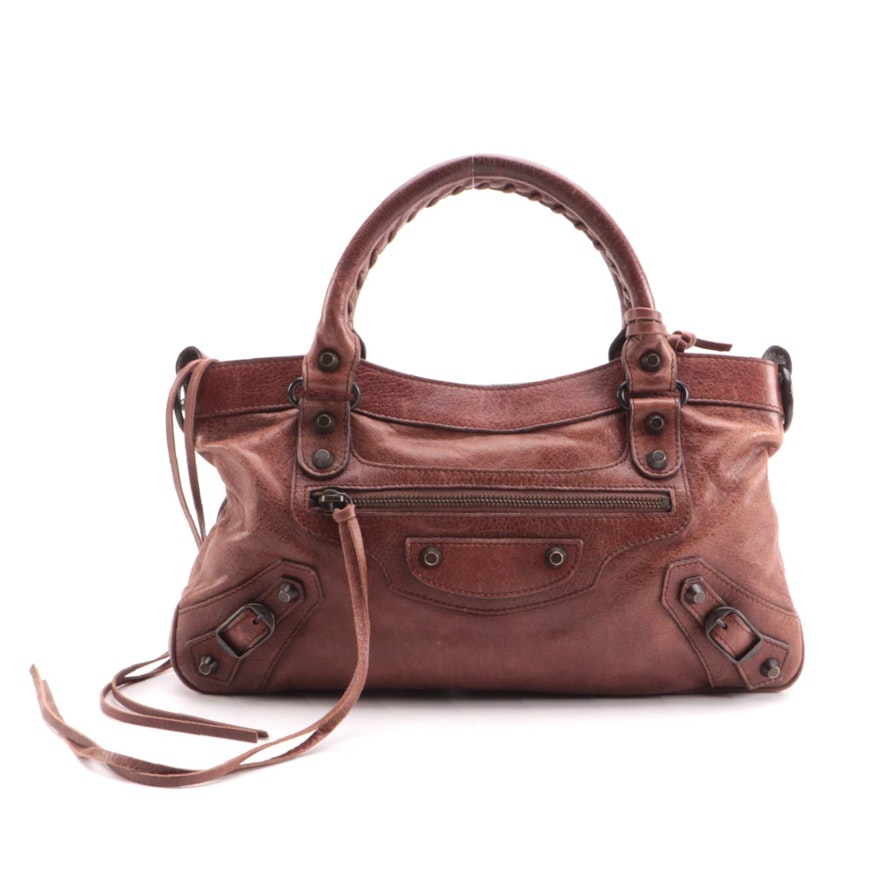 Balenciaga First Arena Classic Moto Bag in Brown Agneau Leather