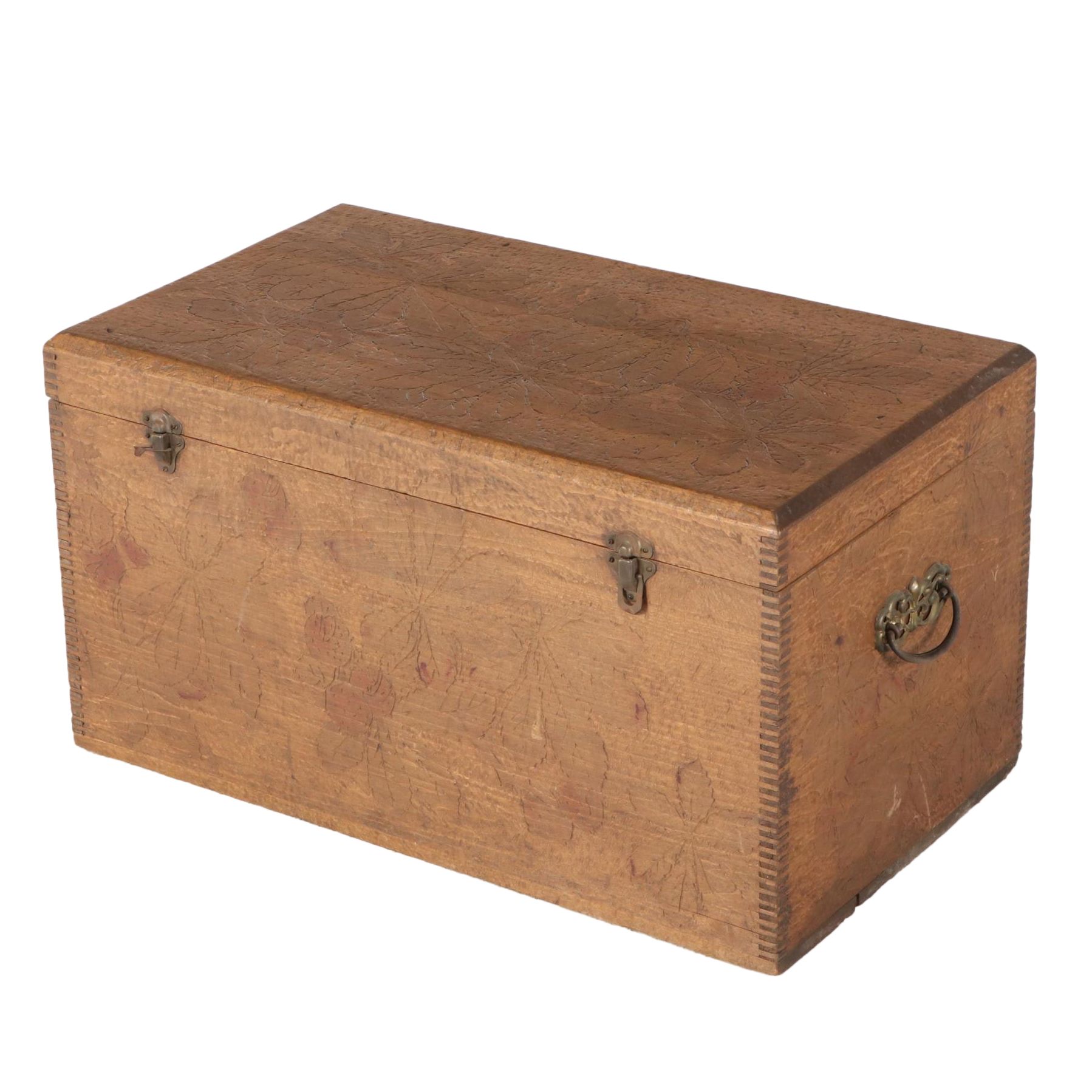 Pyrography-Decorated Wooden Chest, Early 20th Century