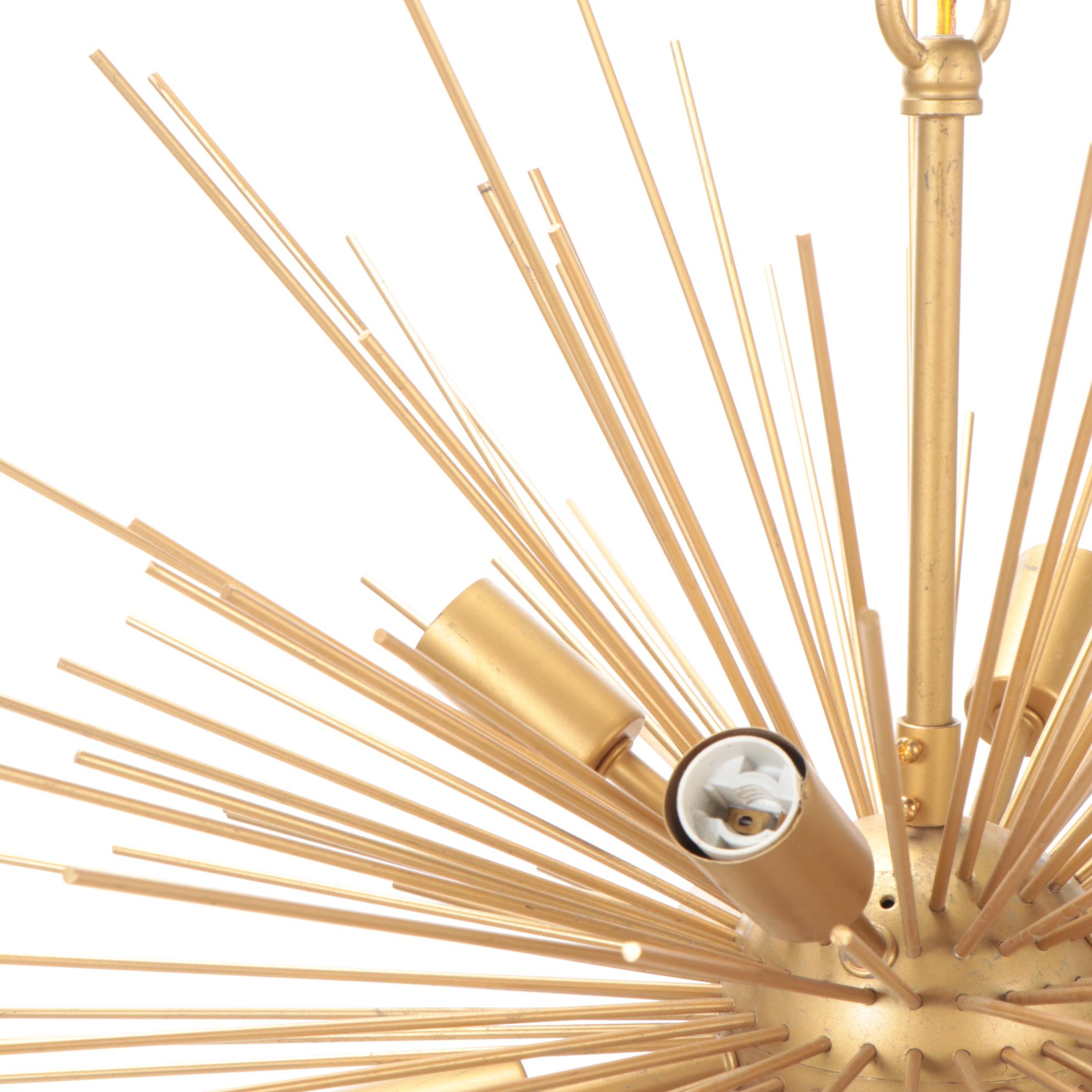 Mid-Century Modern Gilt Metal Sunburst Pendant Light