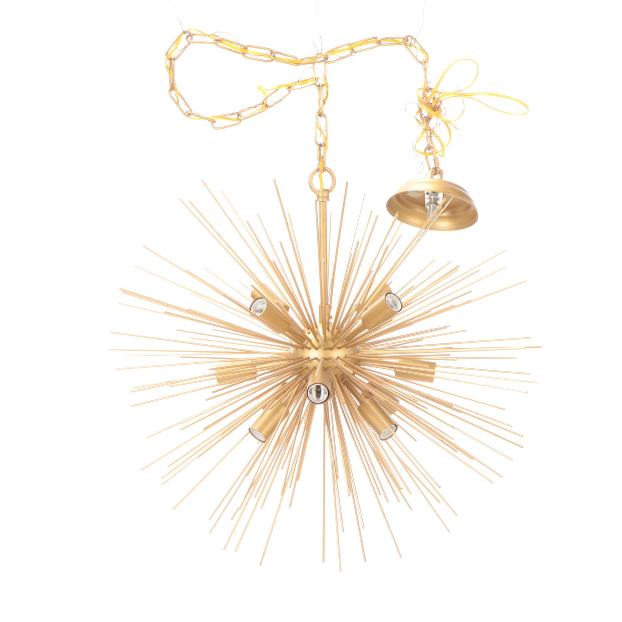 Mid-Century Modern Gilt Metal Sunburst Pendant Light