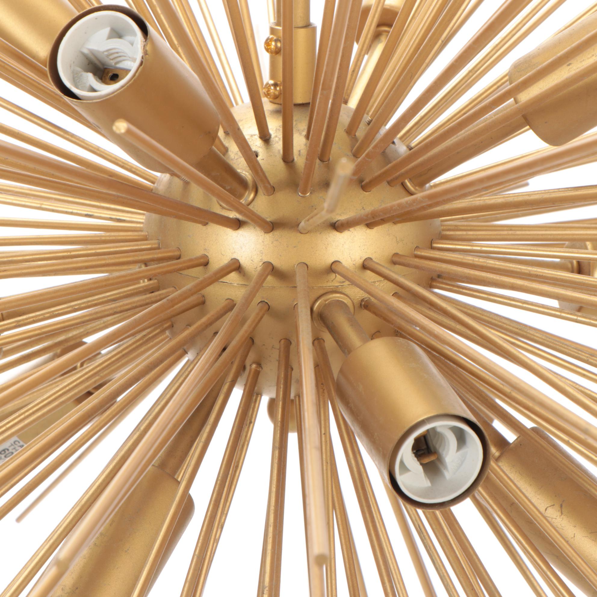 Mid-Century Modern Gilt Metal Sunburst Pendant Light