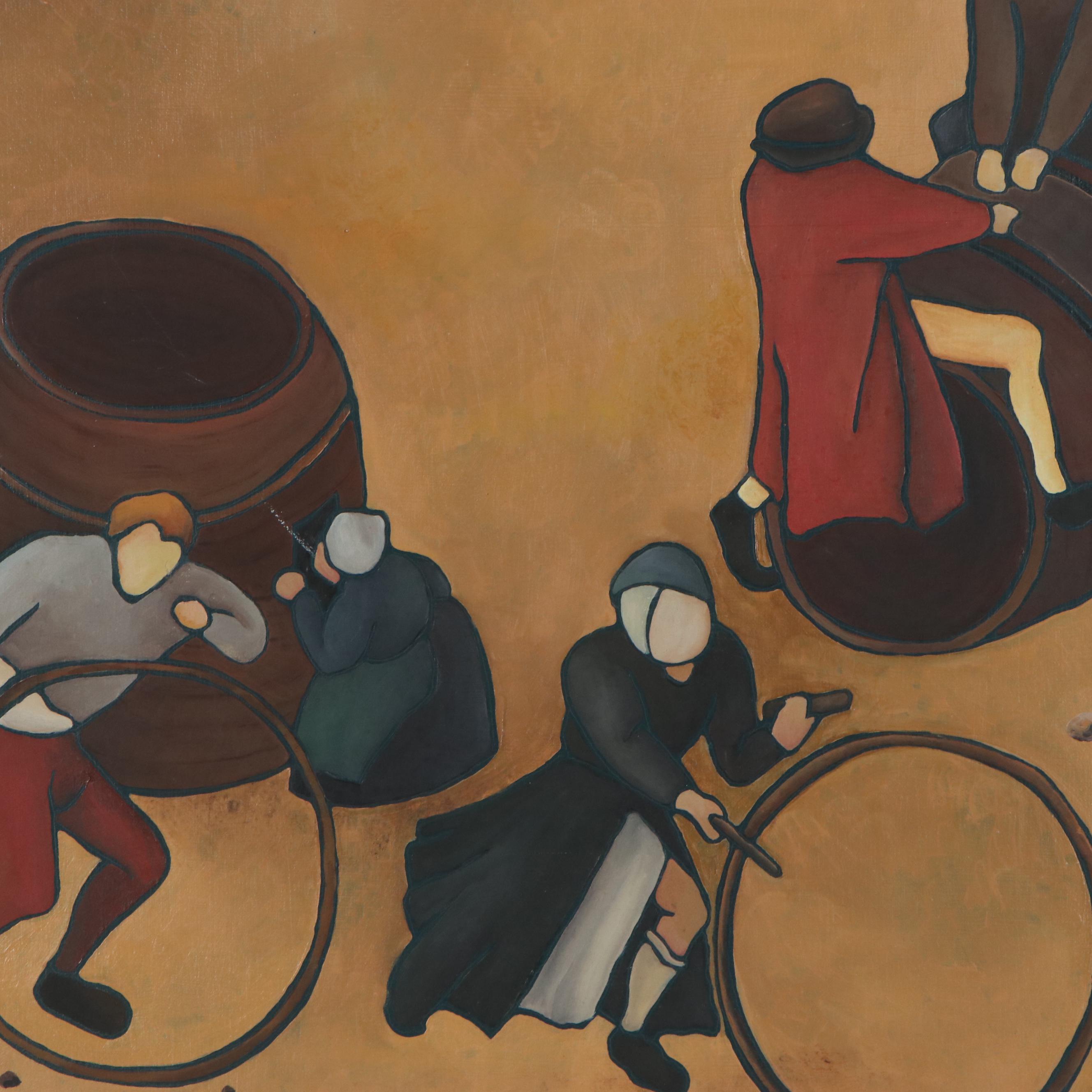 Figural Folk Art Oil Painting, 21st Century