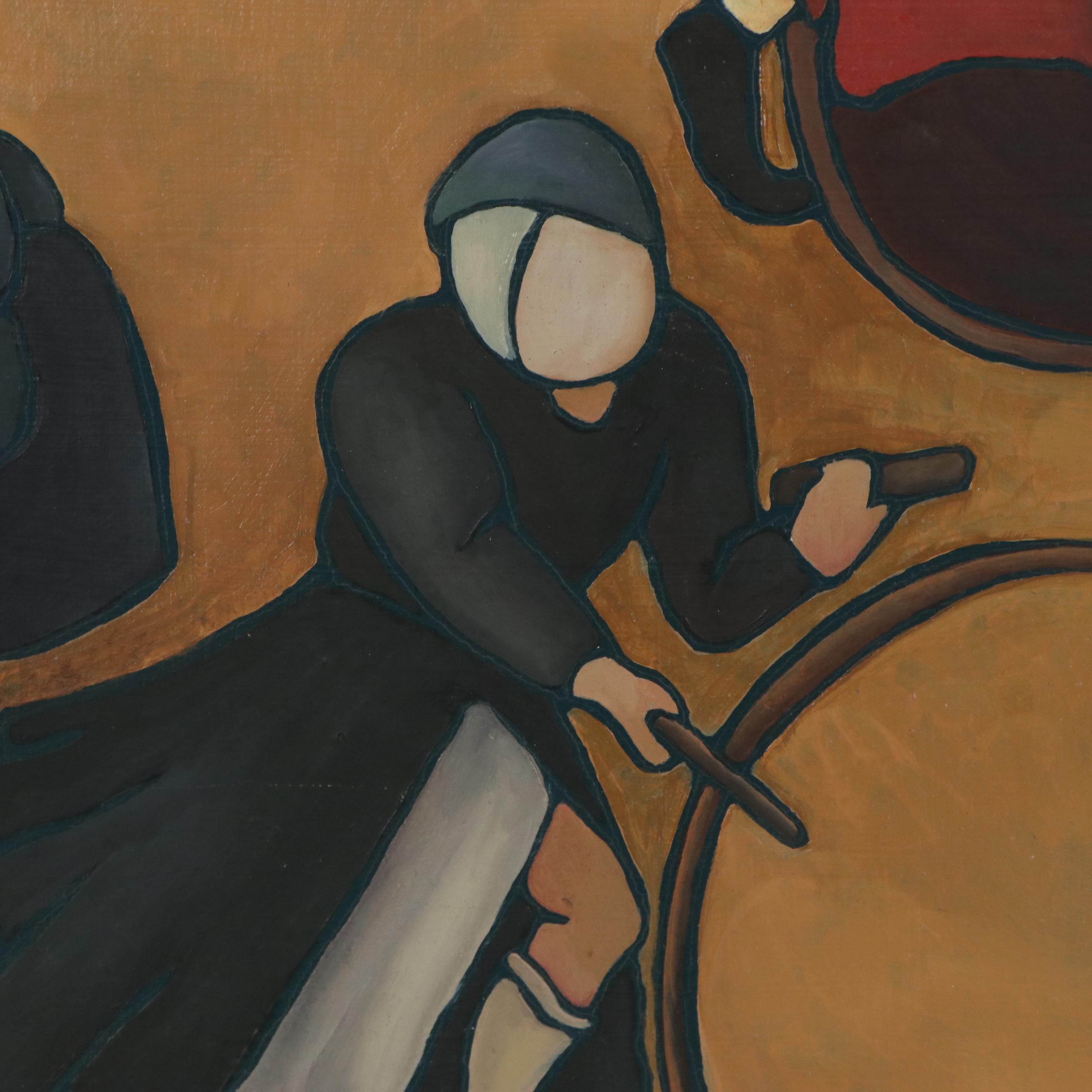 Figural Folk Art Oil Painting, 21st Century