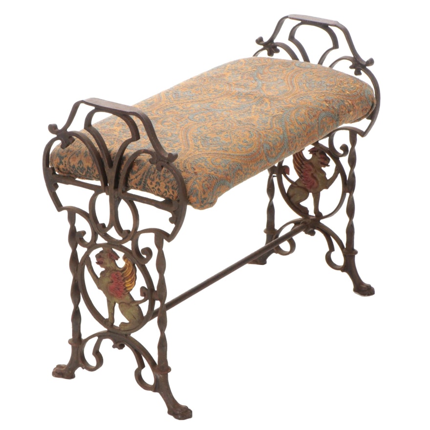 Victorian Cast Iron Vanity Bench with Griffin Detail