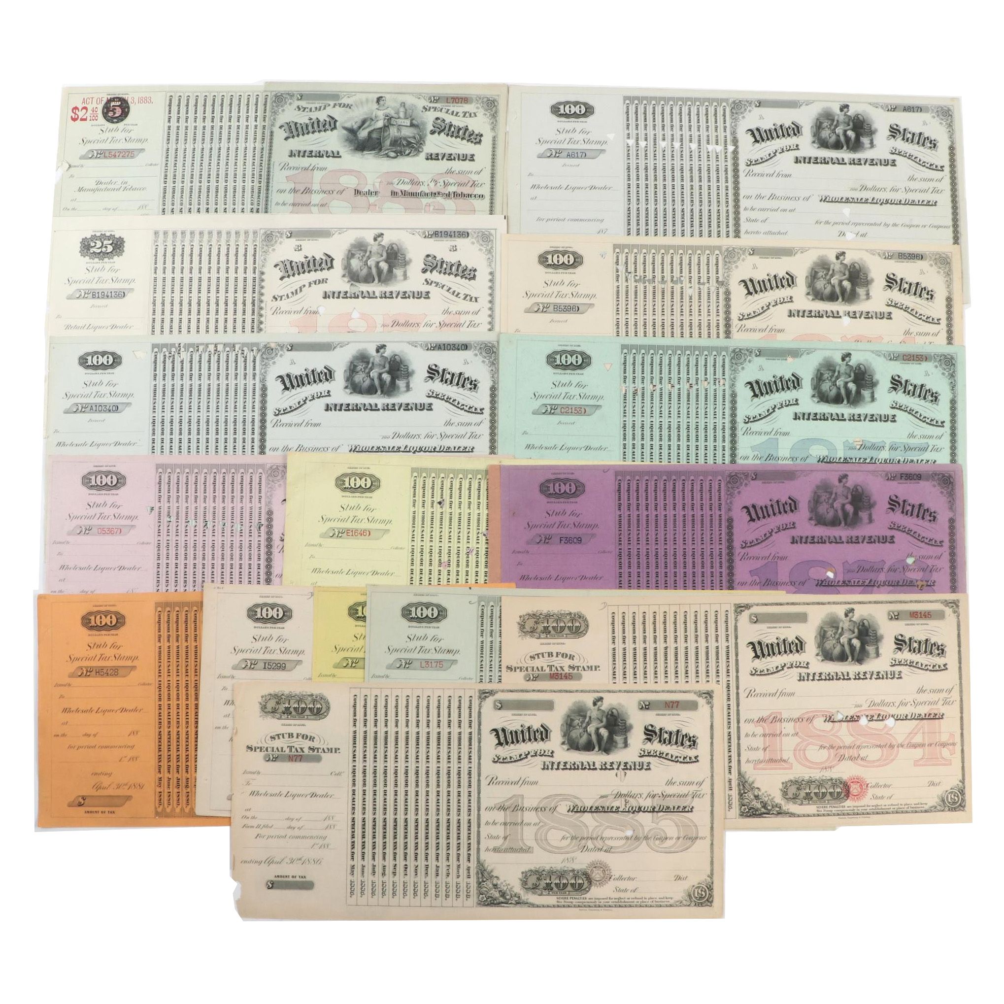 United States Internal Revenue Stamp Special Tax Certificates, 1870s-1880s