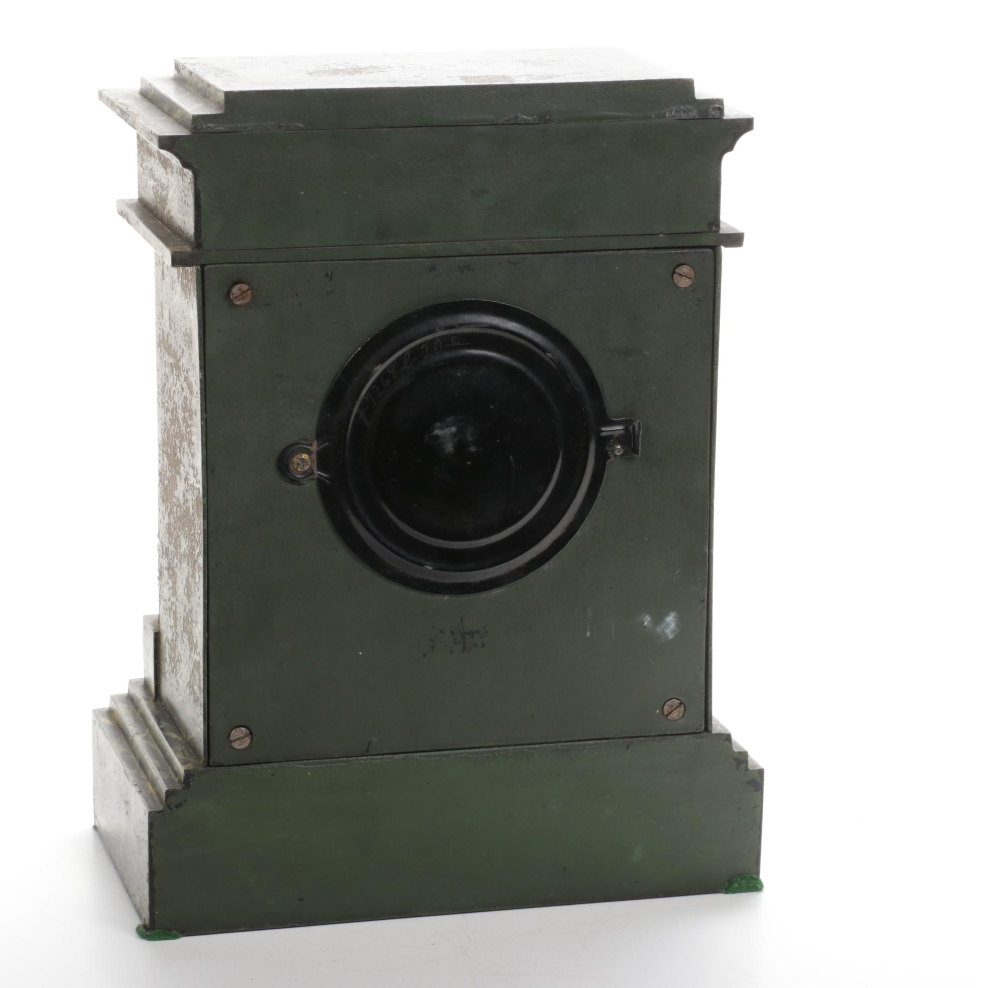 Ansonia Marblized Cast Iron Mantel Clock with Greek Frieze, Antique