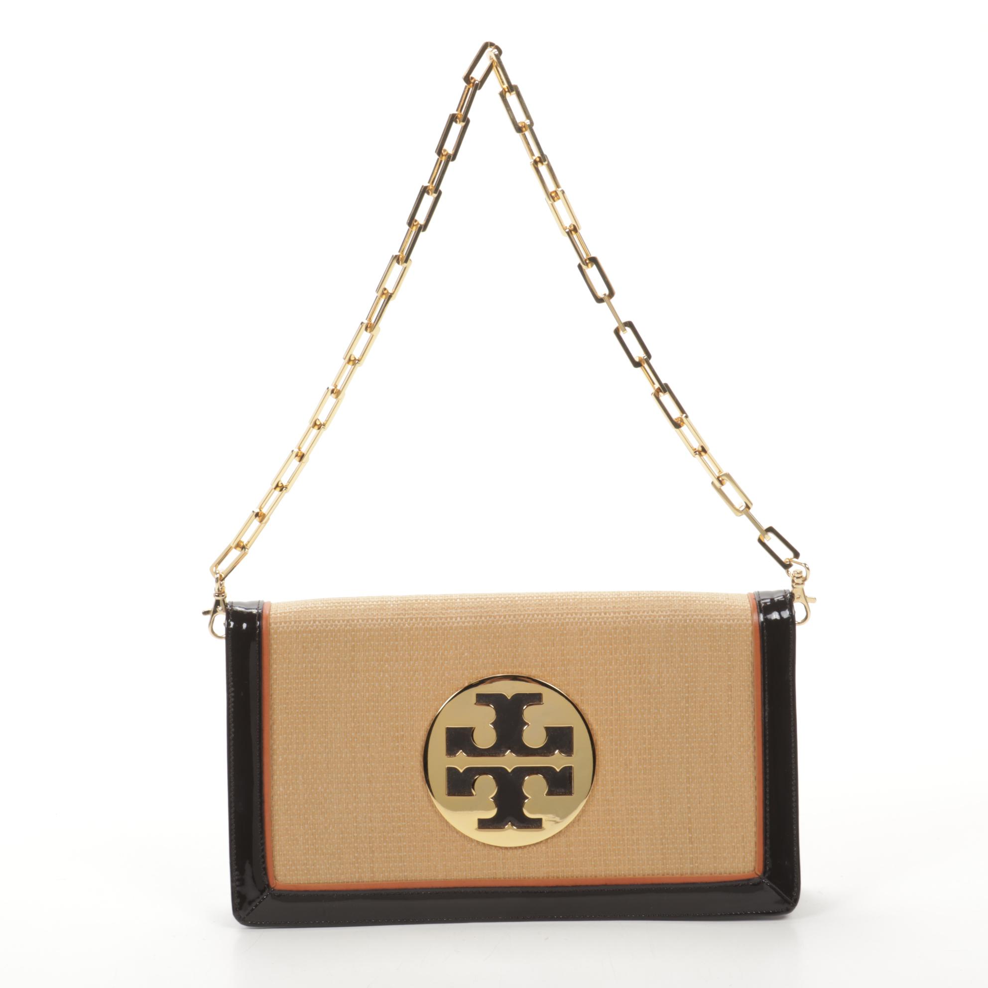 Tory Burch Woven Foldover Clutch Purse with Cole Haan Woven Leather Tote