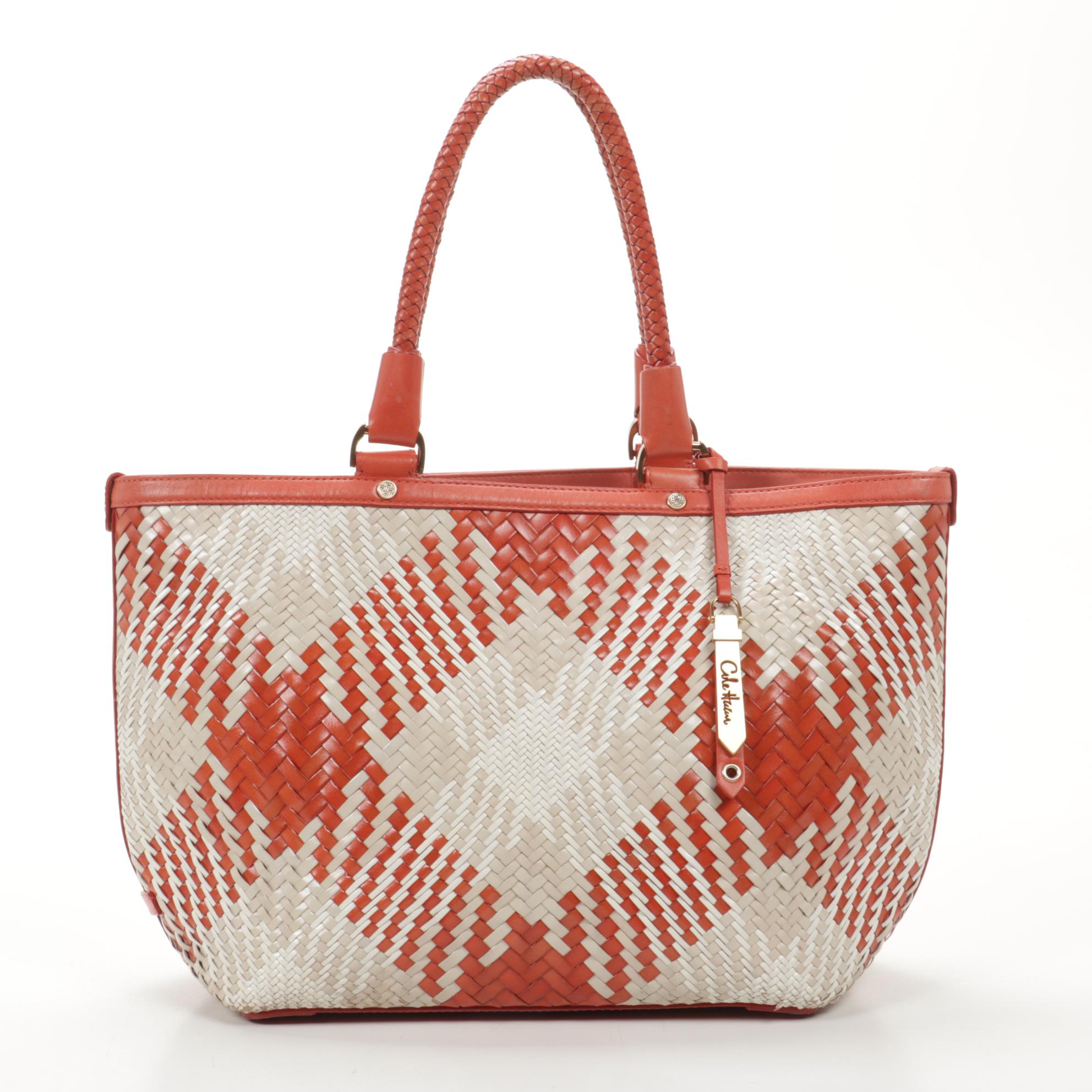 Tory Burch Woven Foldover Clutch Purse with Cole Haan Woven Leather Tote