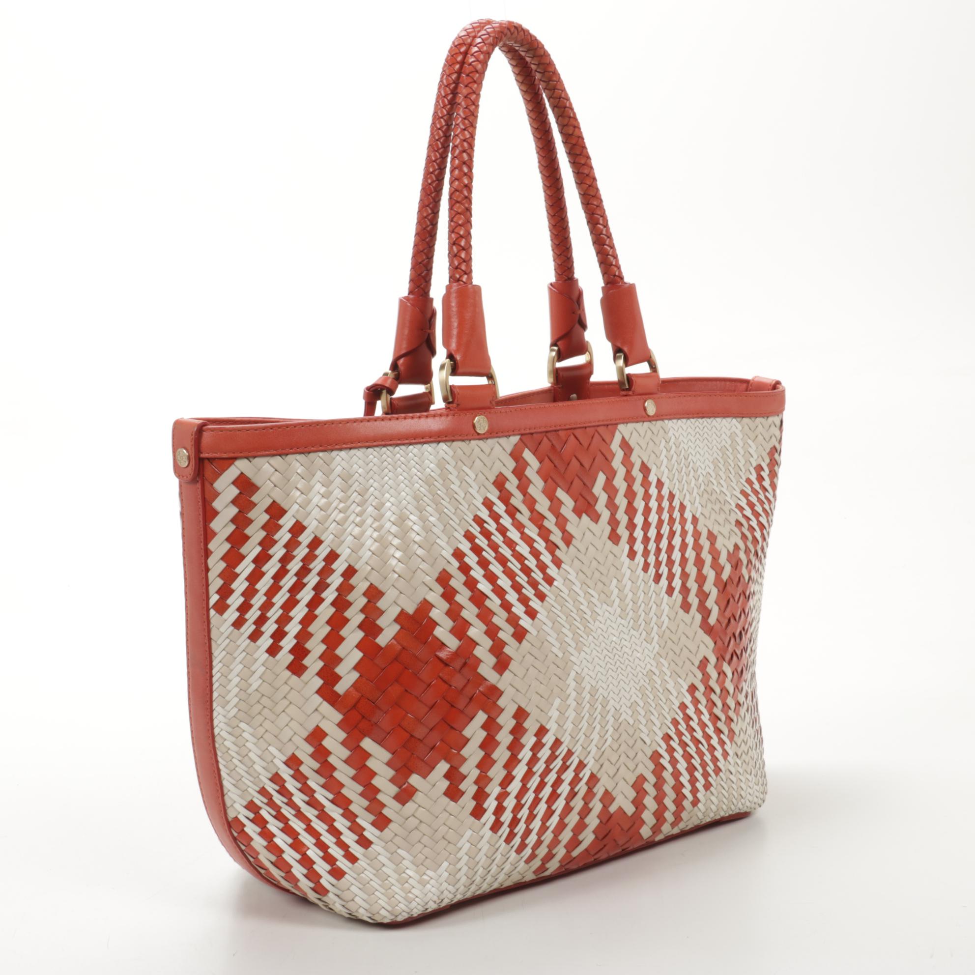 Tory Burch Woven Foldover Clutch Purse with Cole Haan Woven Leather Tote