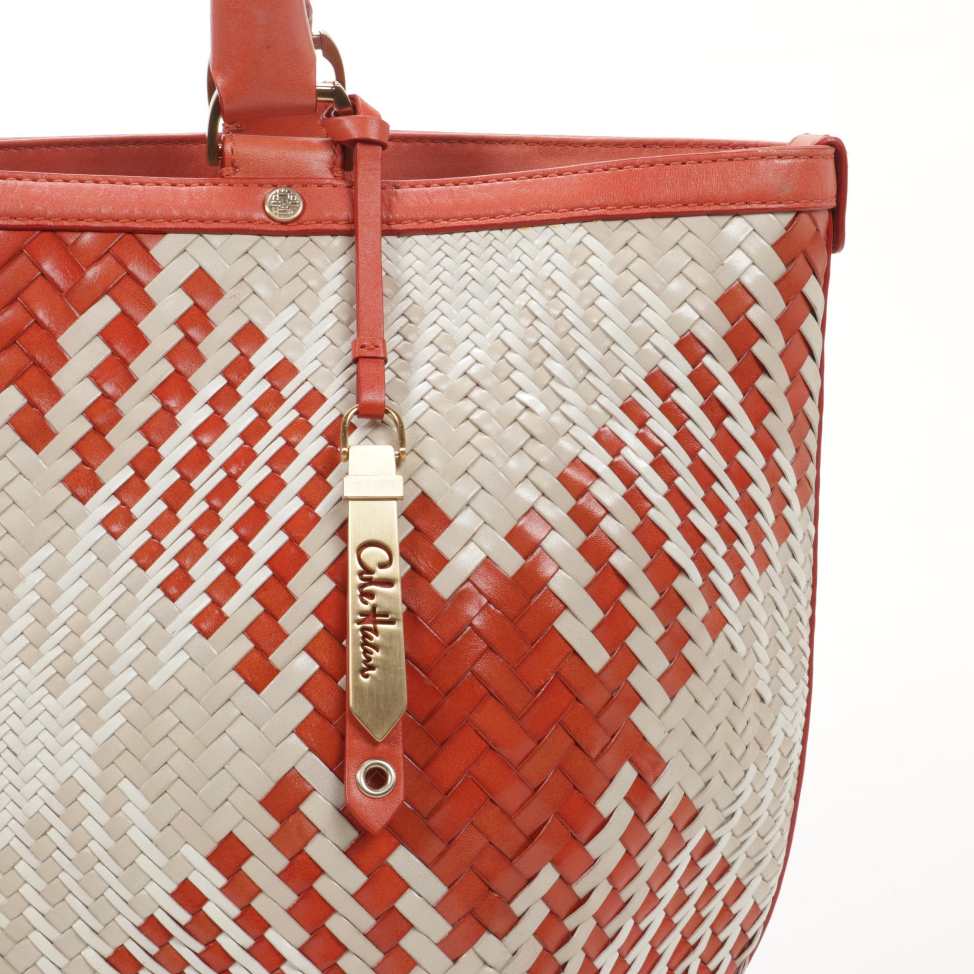 Tory Burch Woven Foldover Clutch Purse with Cole Haan Woven Leather Tote