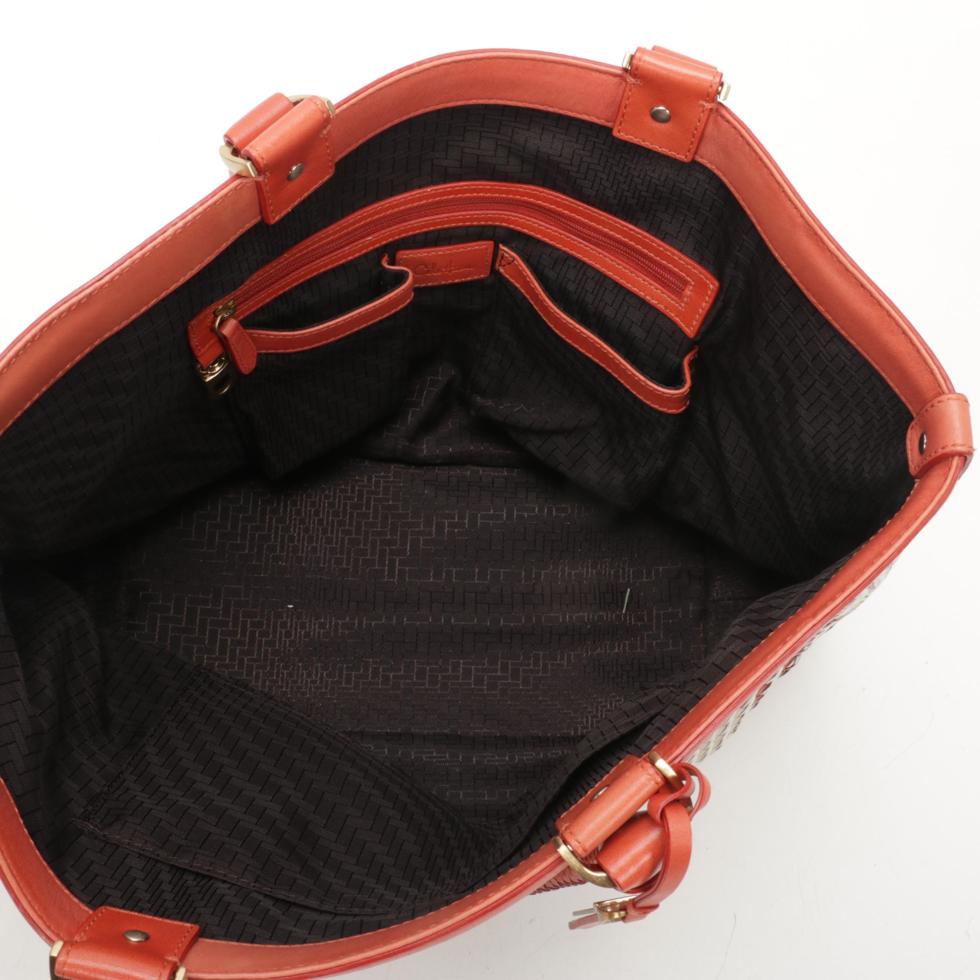 Tory Burch Woven Foldover Clutch Purse with Cole Haan Woven Leather Tote