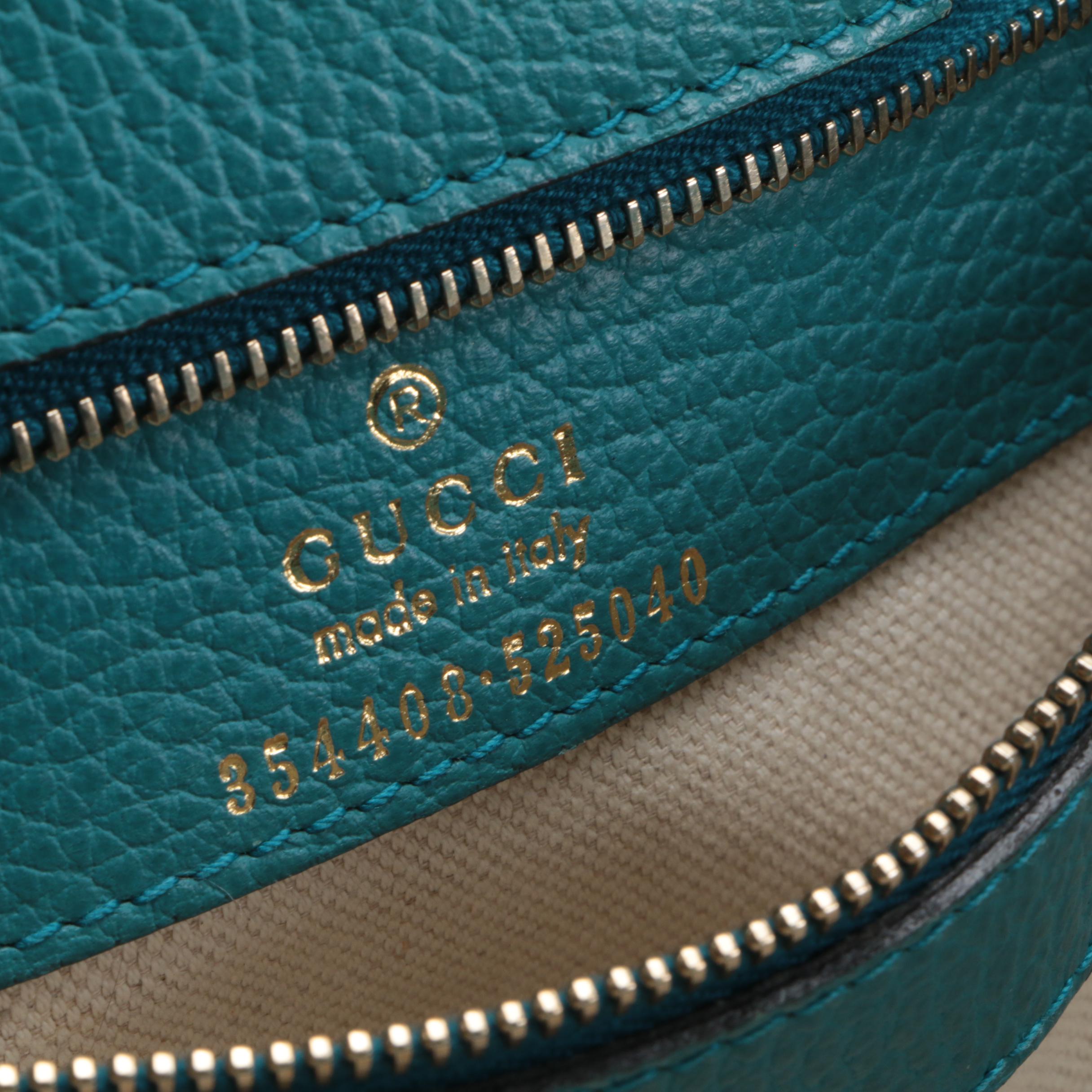 Gucci Small Swing Tote Bag in Navy Blue and Teal Pebbled Leather