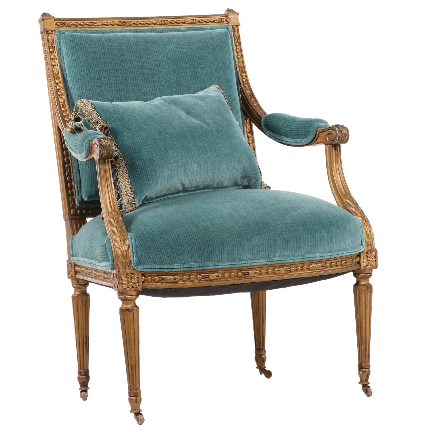 Louis XVI Style Giltwood Fauteil, Late 19th/Early 20th Century