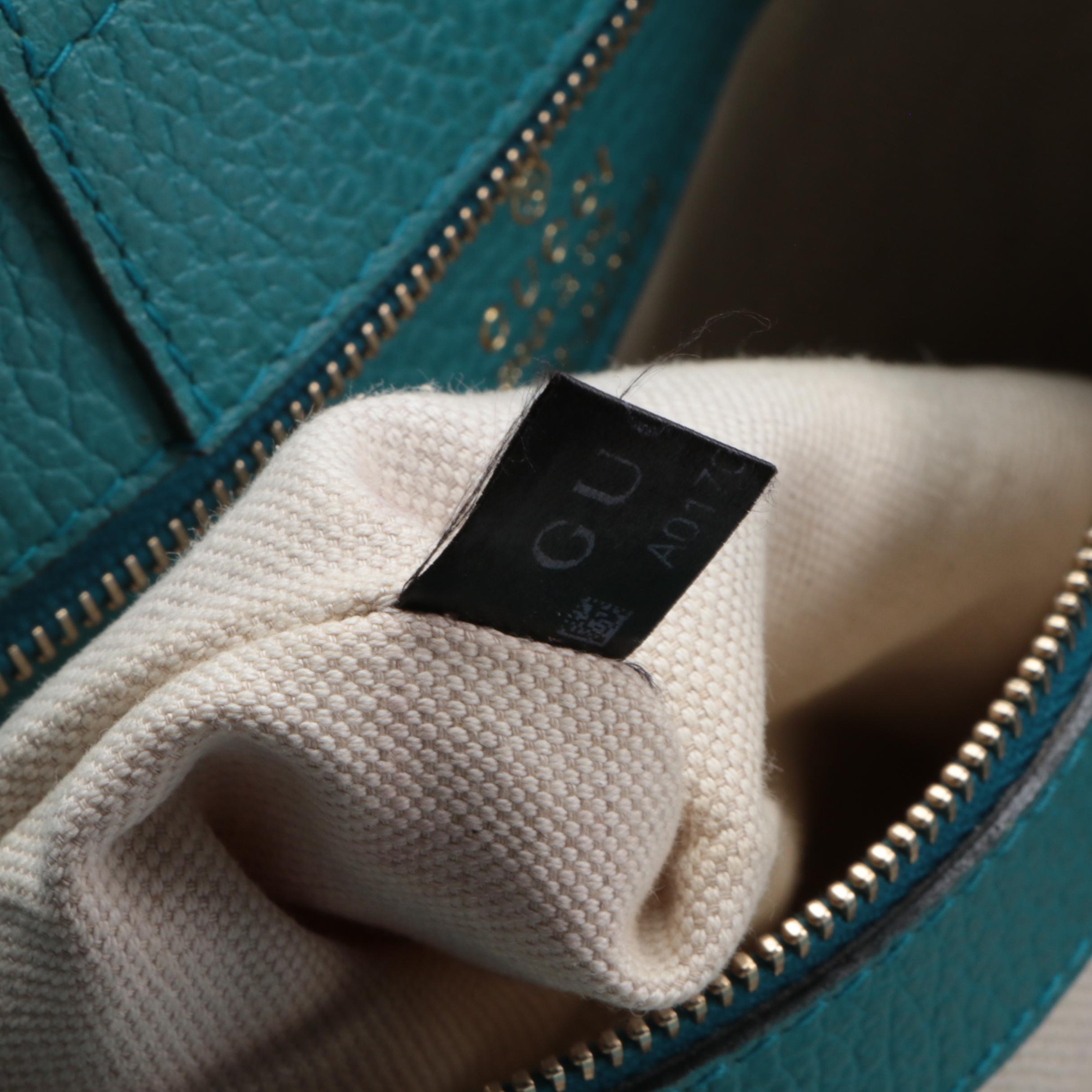 Gucci Small Swing Tote Bag in Navy Blue and Teal Pebbled Leather