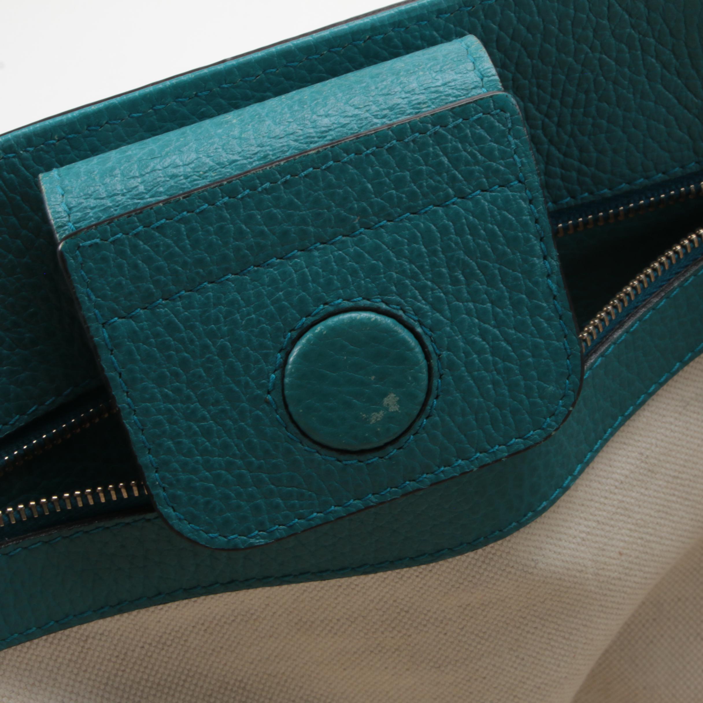 Gucci Small Swing Tote Bag in Navy Blue and Teal Pebbled Leather