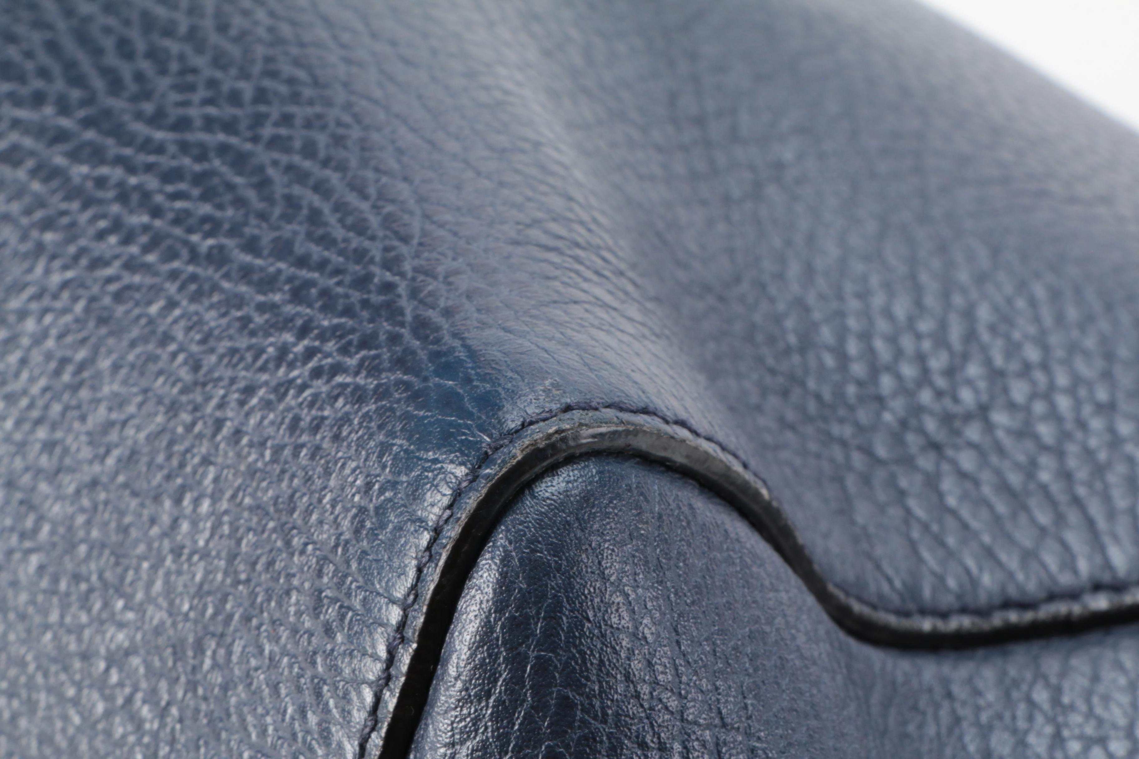 Gucci Small Swing Tote Bag in Navy Blue and Teal Pebbled Leather