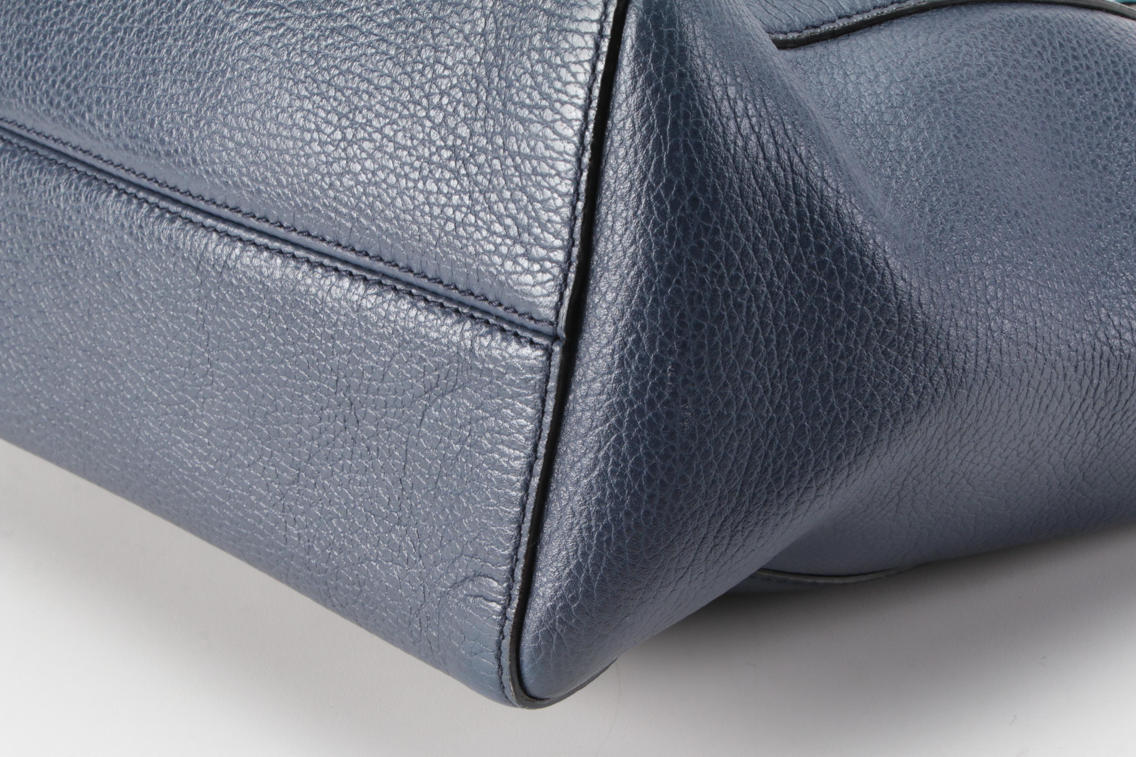 Gucci Small Swing Tote Bag in Navy Blue and Teal Pebbled Leather