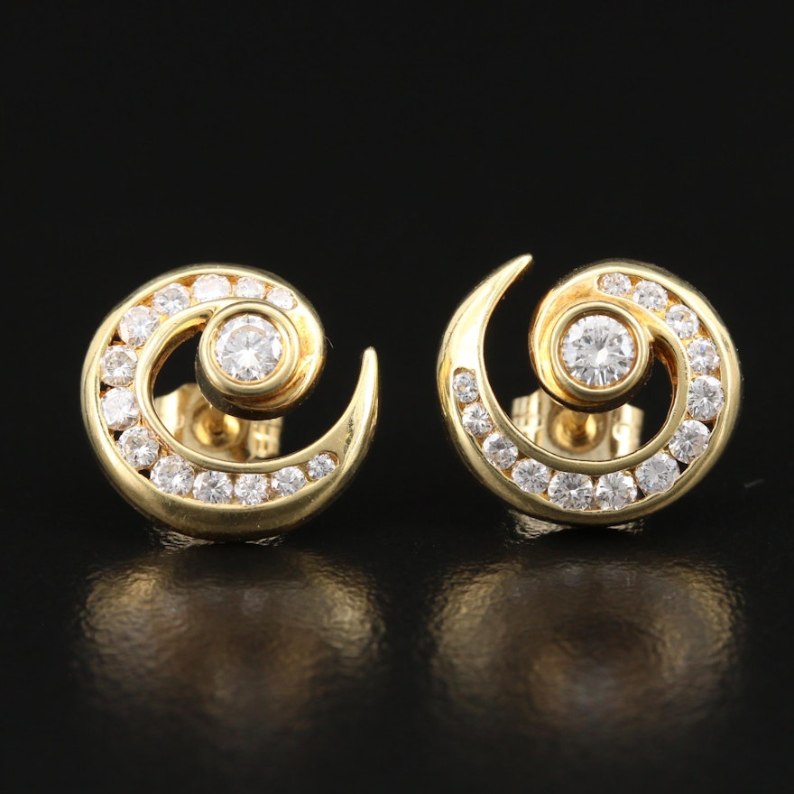 18K 1.00 CTW Diamond Spiral Earrings