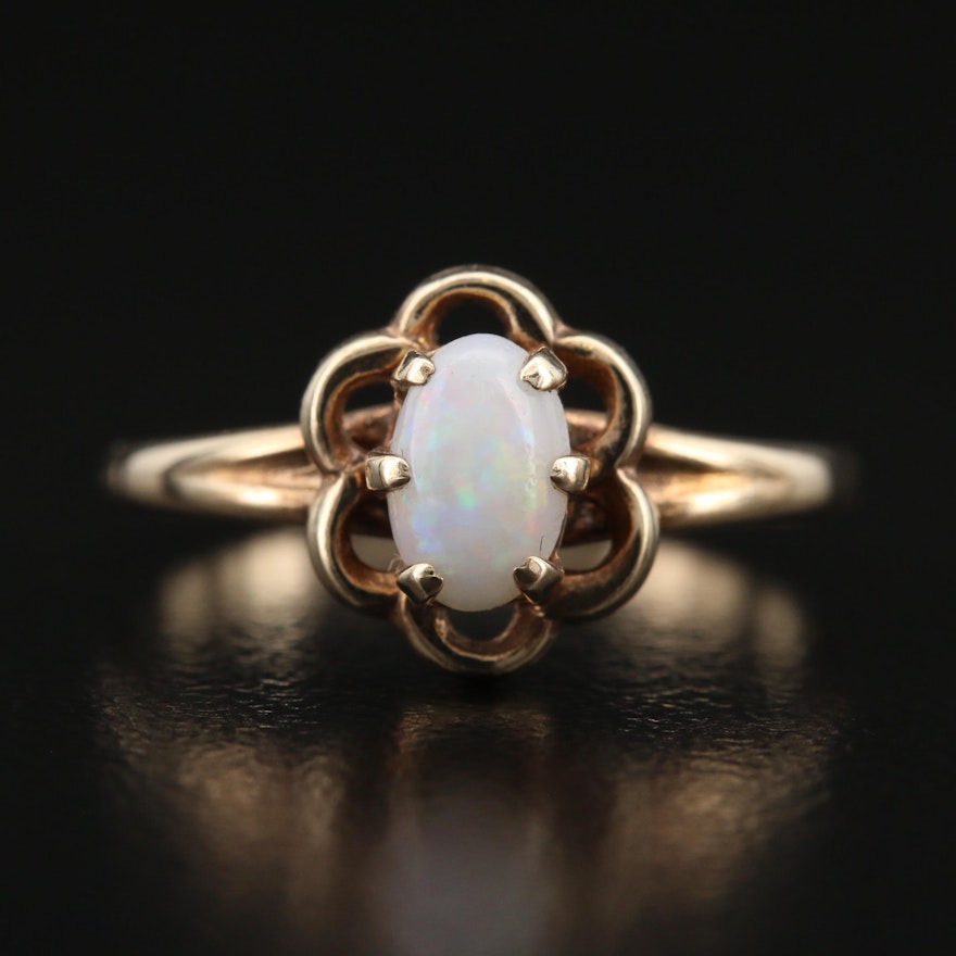 10K Scalloped Frame Opal Ring