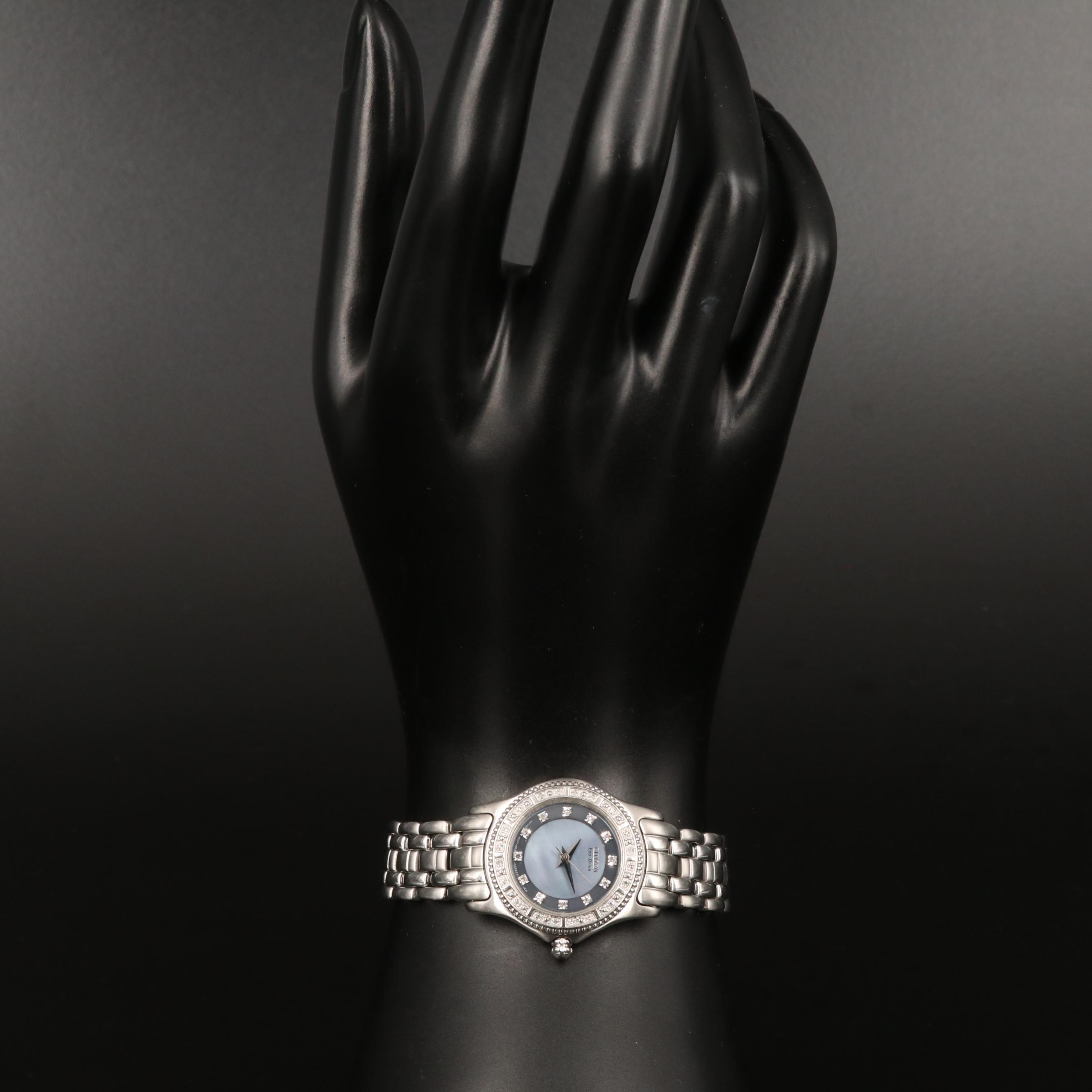 Citizen Eco-Drive Black Mother of Pearl and Diamond Dial Watch