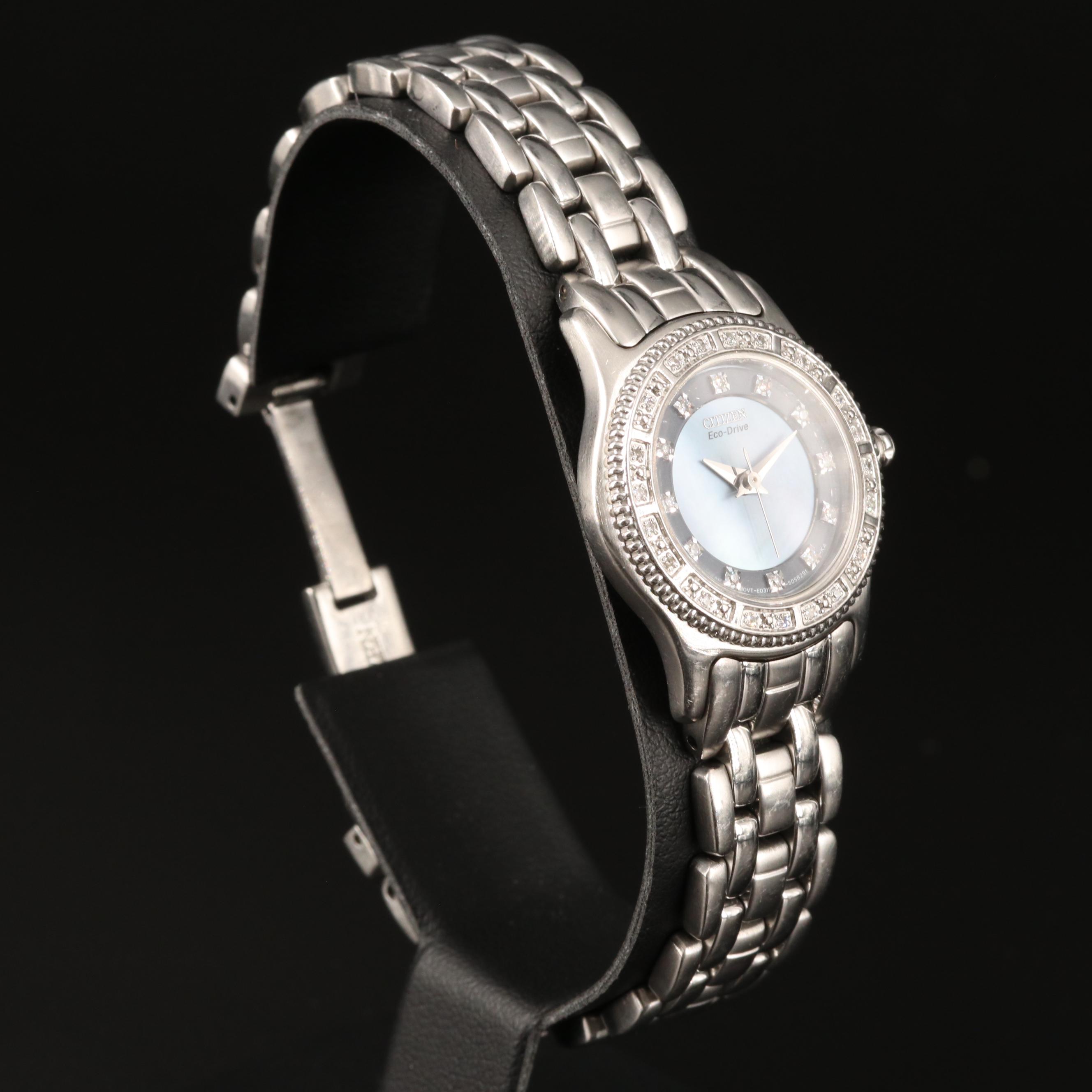 Citizen Eco-Drive Black Mother of Pearl and Diamond Dial Watch