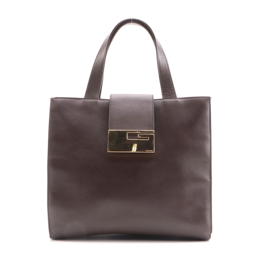 Gucci G Closure Handbag in Dark Brown Smooth Leather