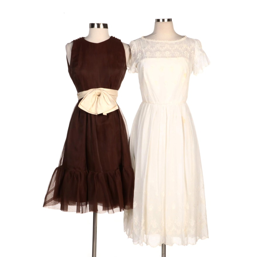 Joan Leslie by Kasper Brown Organza A-Line Dress and Other Embroidered Dress