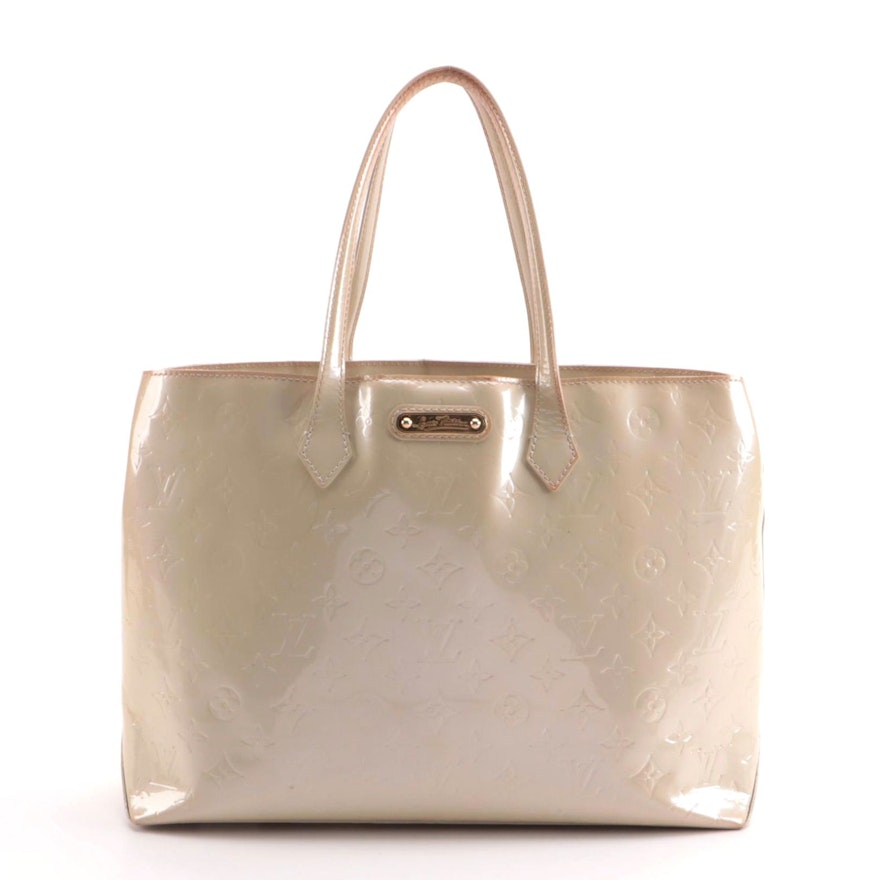 Louis Vuitton Wilshire MM Tote Bag in Perle Monogram Vernis Leather