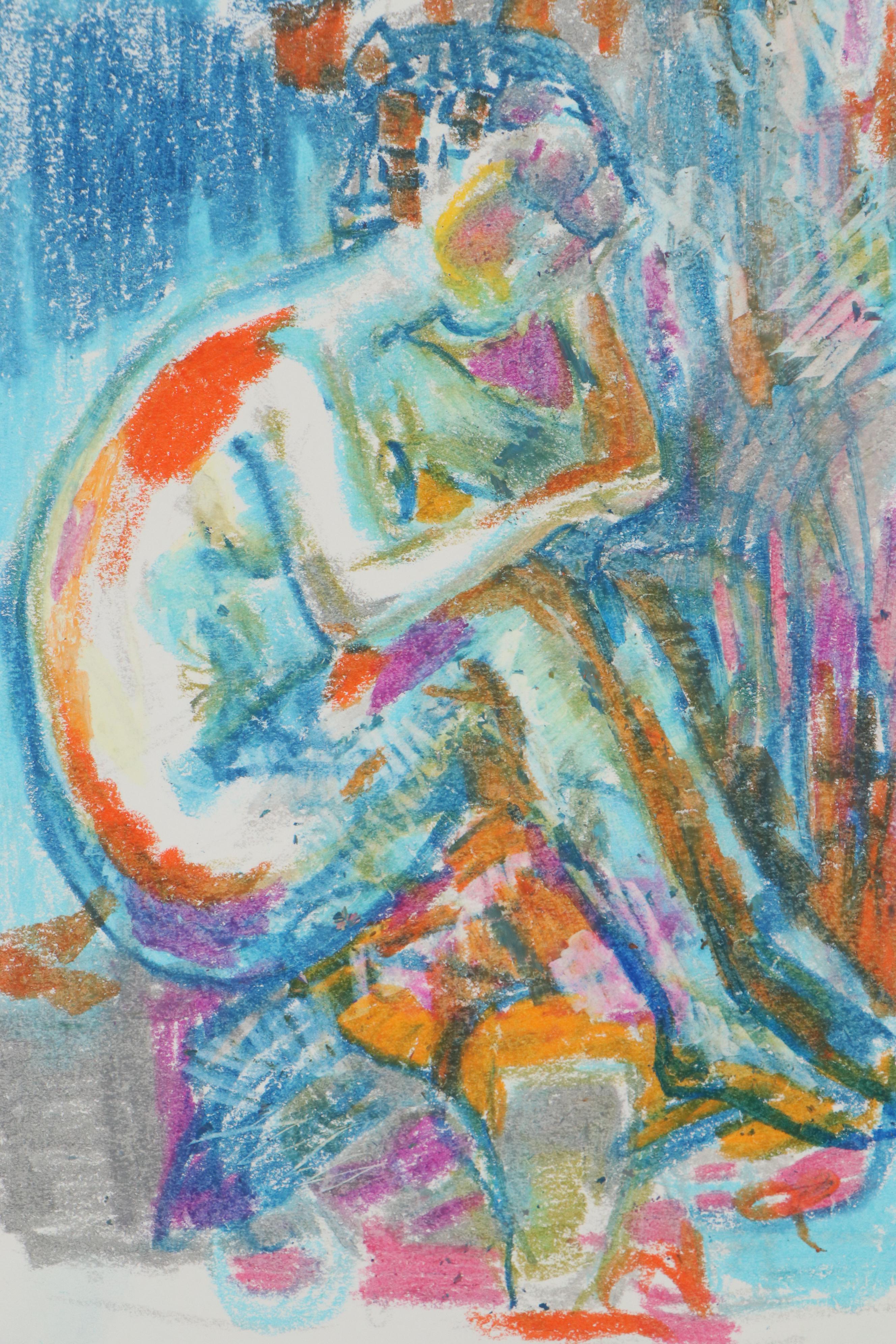 Murat Kaboulov Abstract Pastel Drawing of Seated Figure, circa 2000