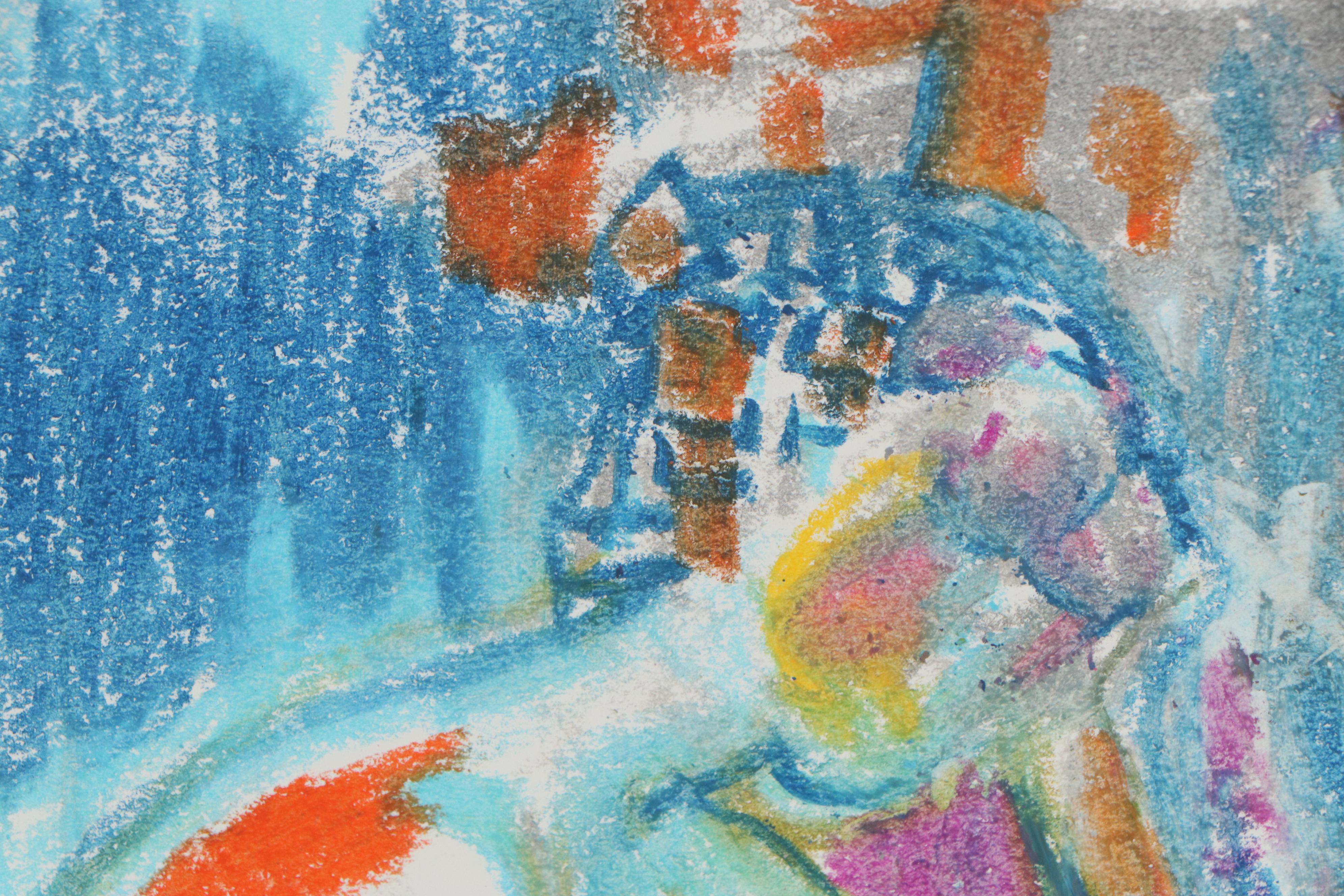 Murat Kaboulov Abstract Pastel Drawing of Seated Figure, circa 2000