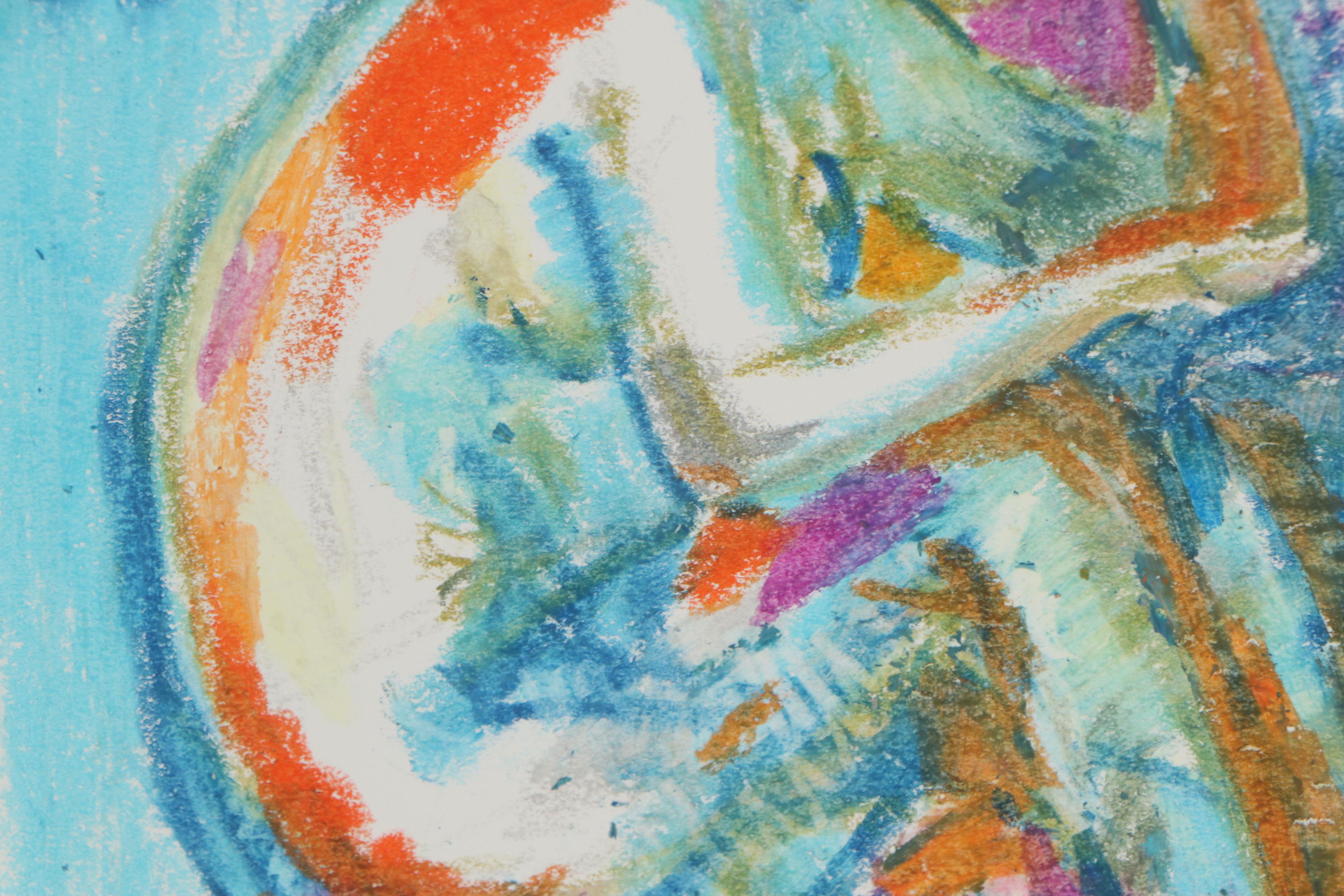 Murat Kaboulov Abstract Pastel Drawing of Seated Figure, circa 2000