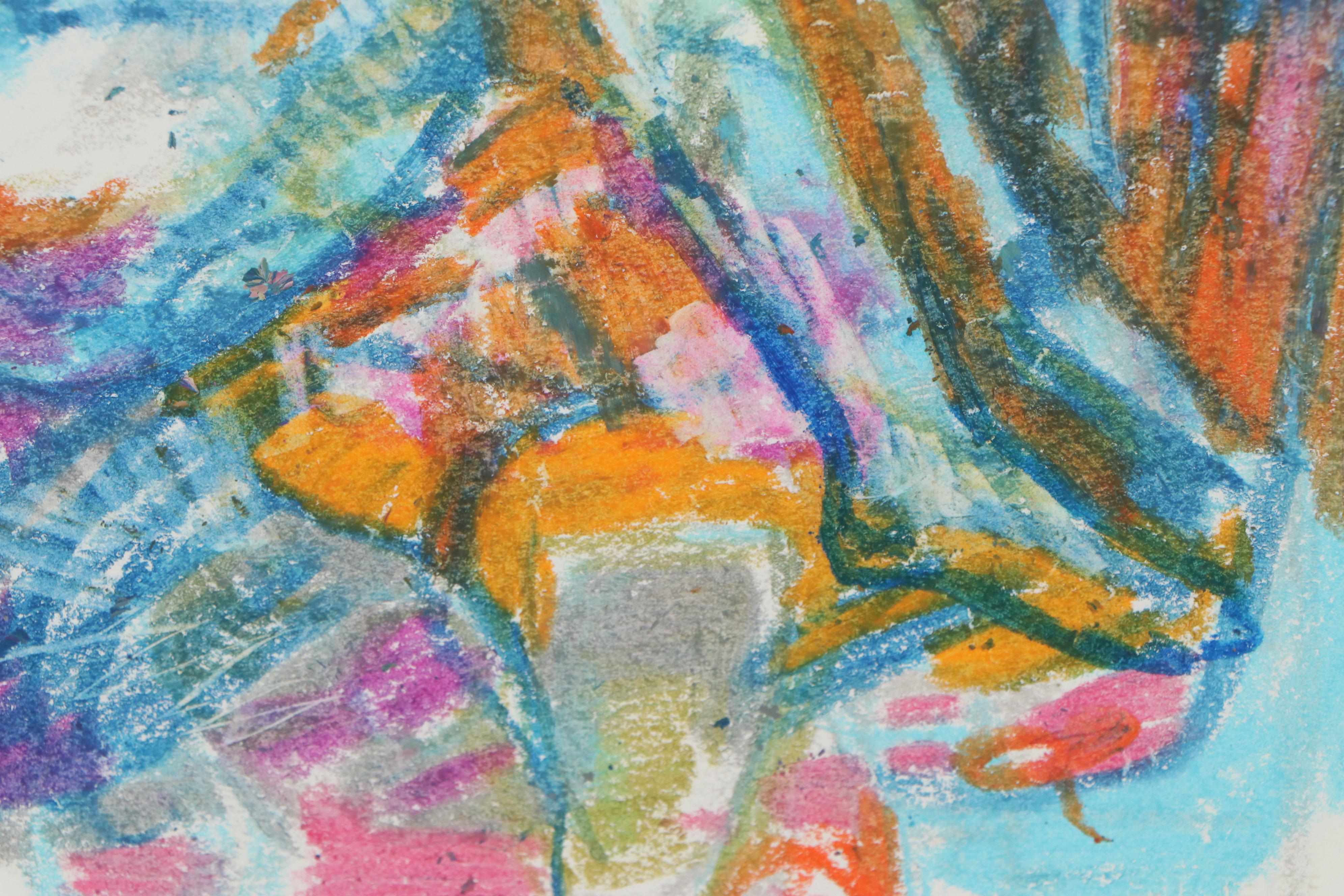 Murat Kaboulov Abstract Pastel Drawing of Seated Figure, circa 2000