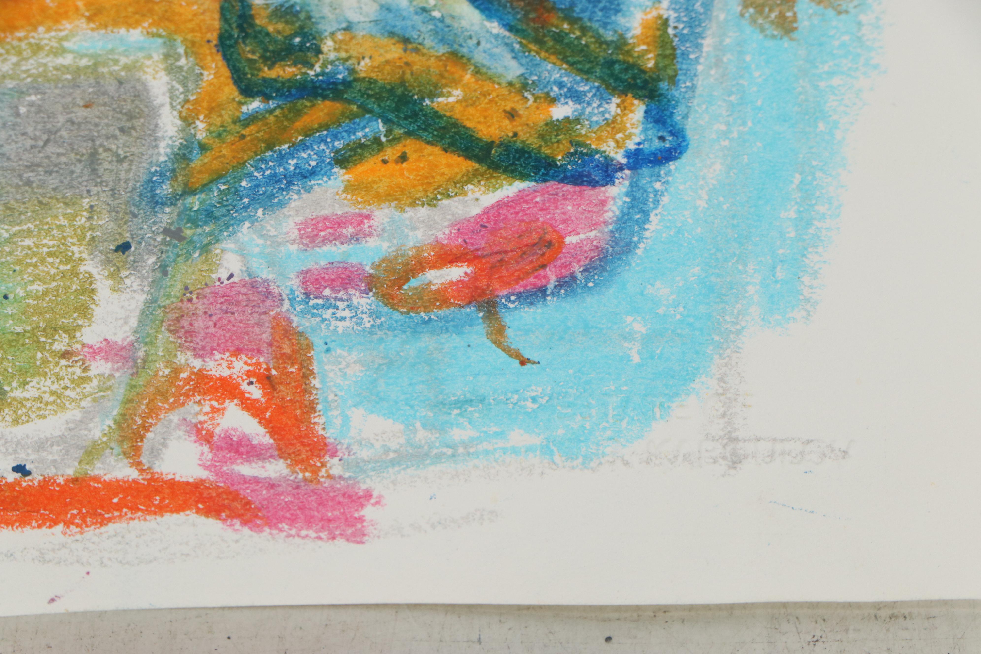 Murat Kaboulov Abstract Pastel Drawing of Seated Figure, circa 2000