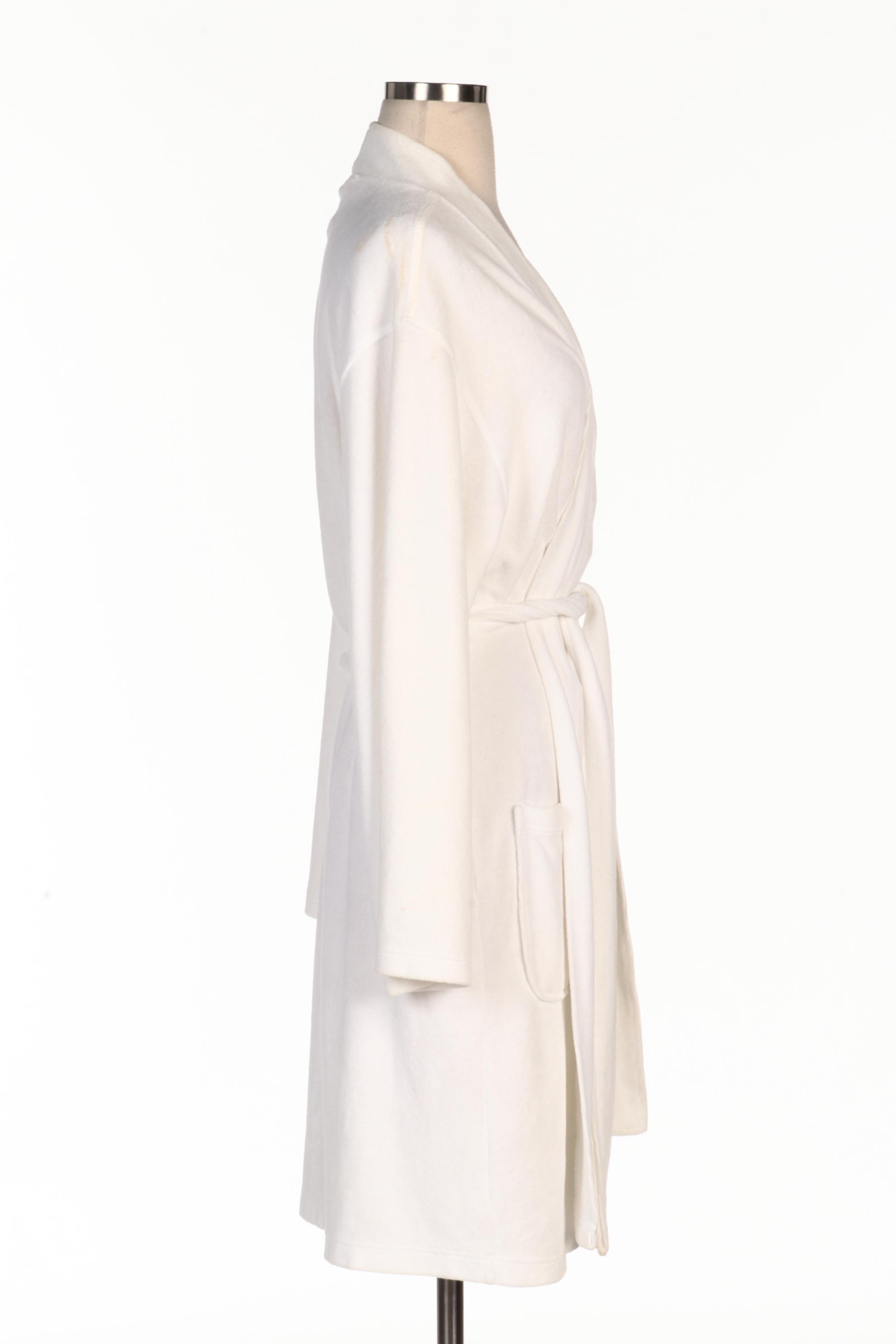 Lauren Ralph Lauren White Terry Cloth Robe with Navy Embroidered Monogram Logo