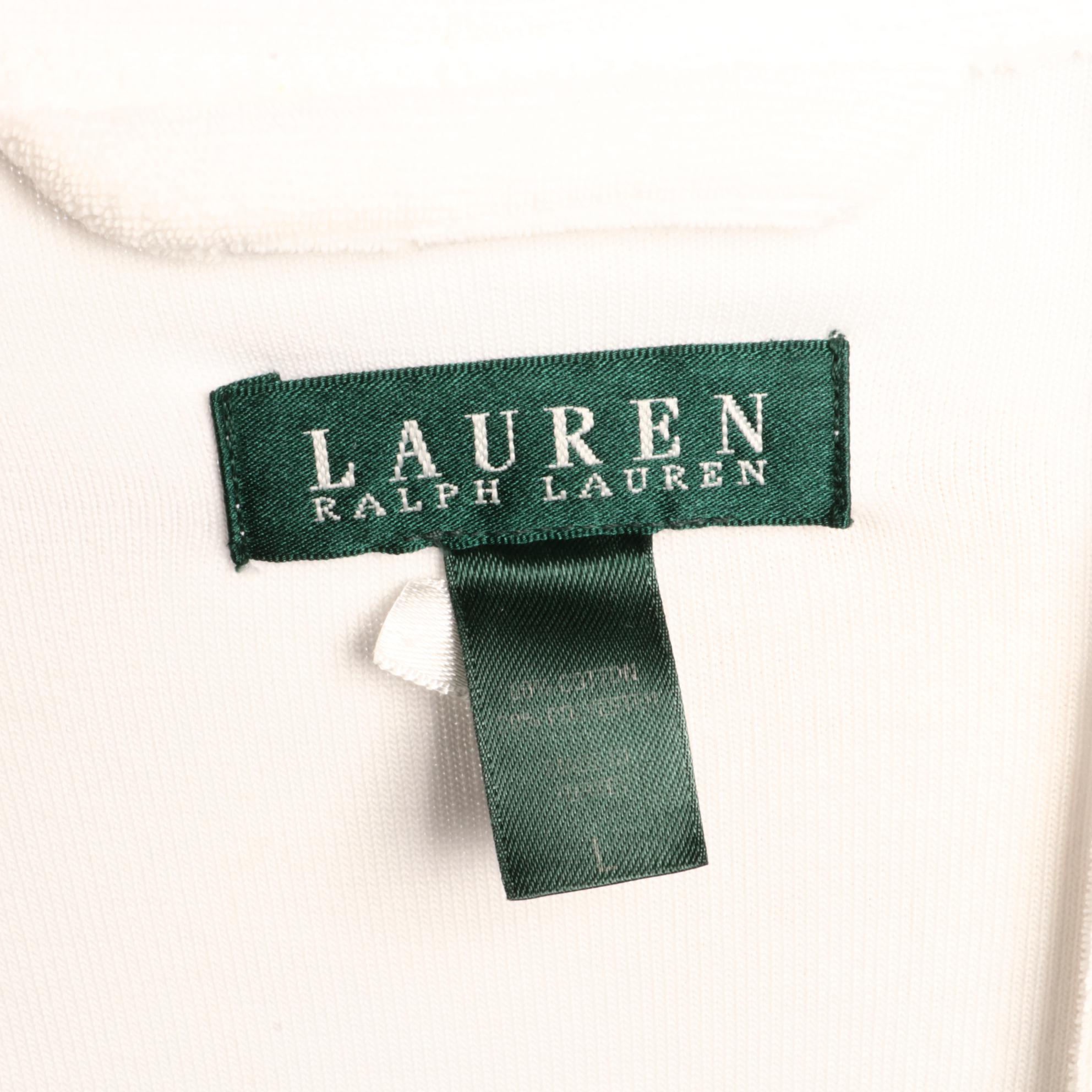 Lauren Ralph Lauren White Terry Cloth Robe with Navy Embroidered Monogram Logo