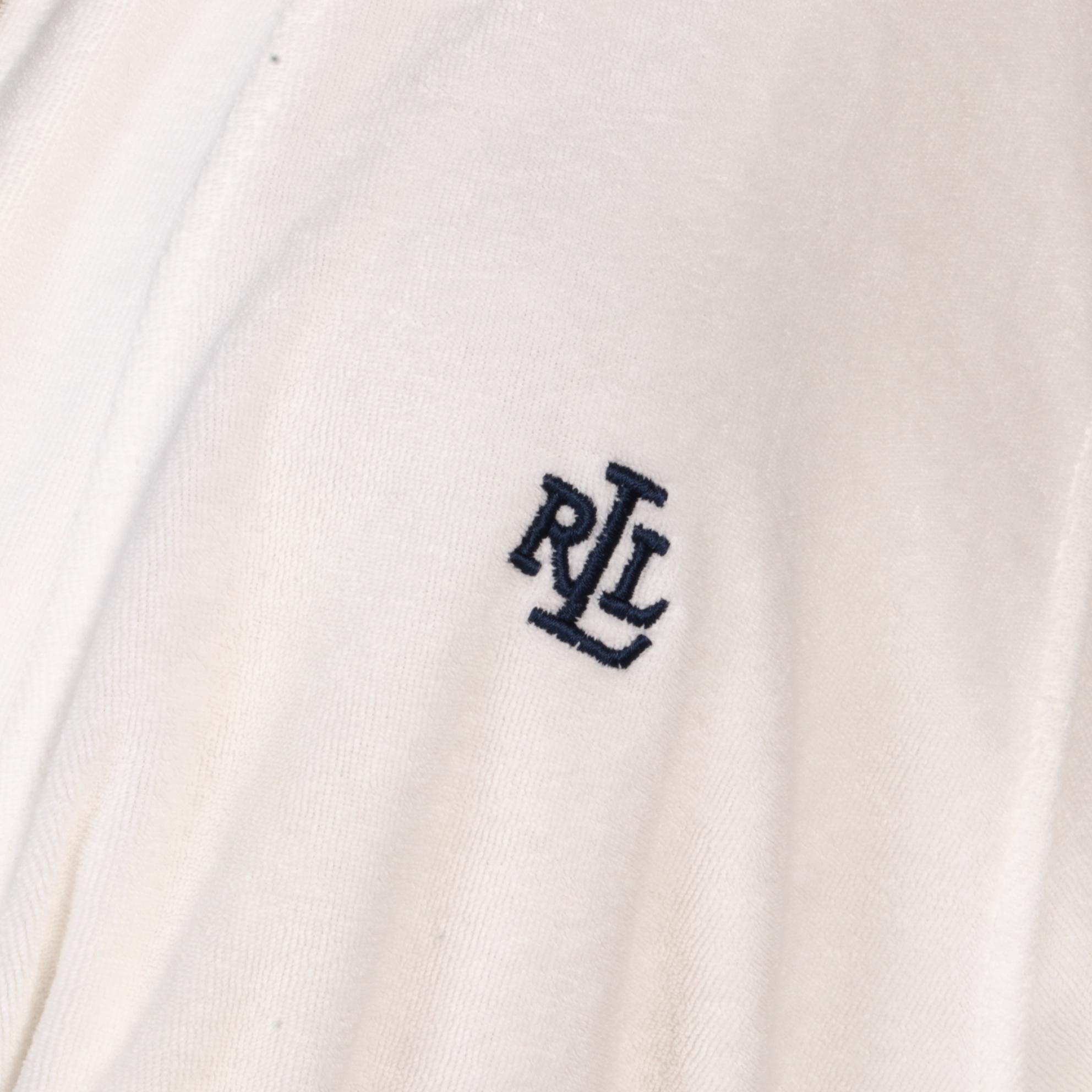 Lauren Ralph Lauren White Terry Cloth Robe with Navy Embroidered Monogram Logo