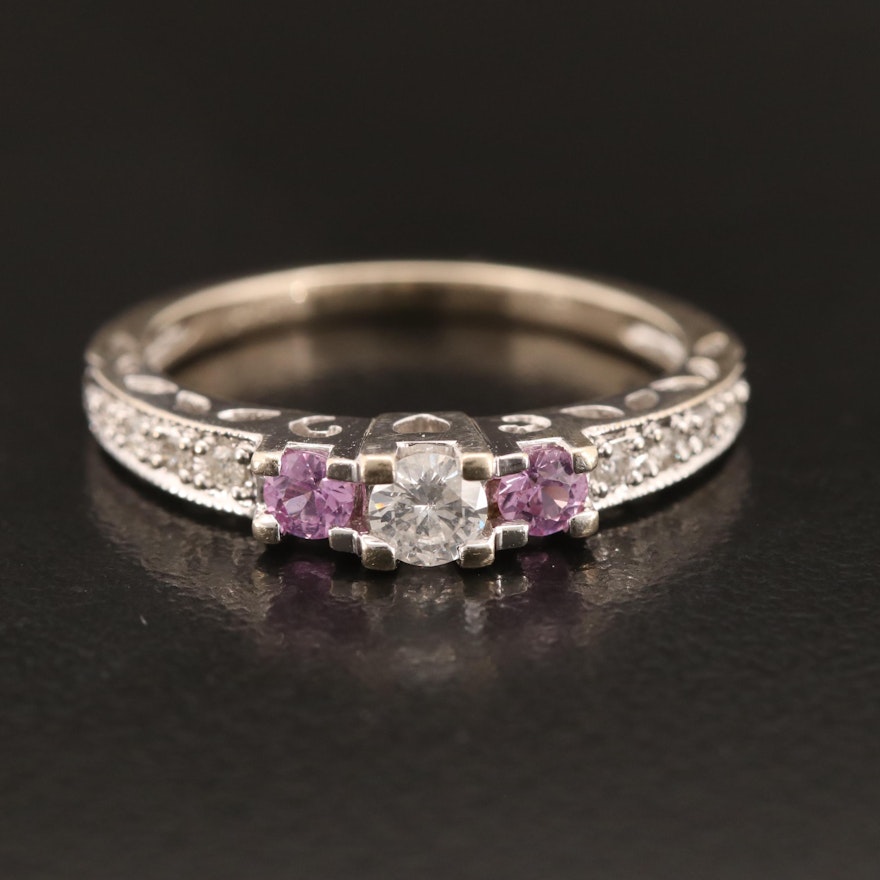 14K Diamond and Pink Sapphire Ring