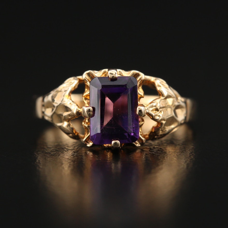 10K Amethyst Ring with Textured Details