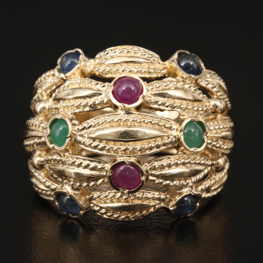 14K Ruby, Emerald and Sapphire Openwork Ring