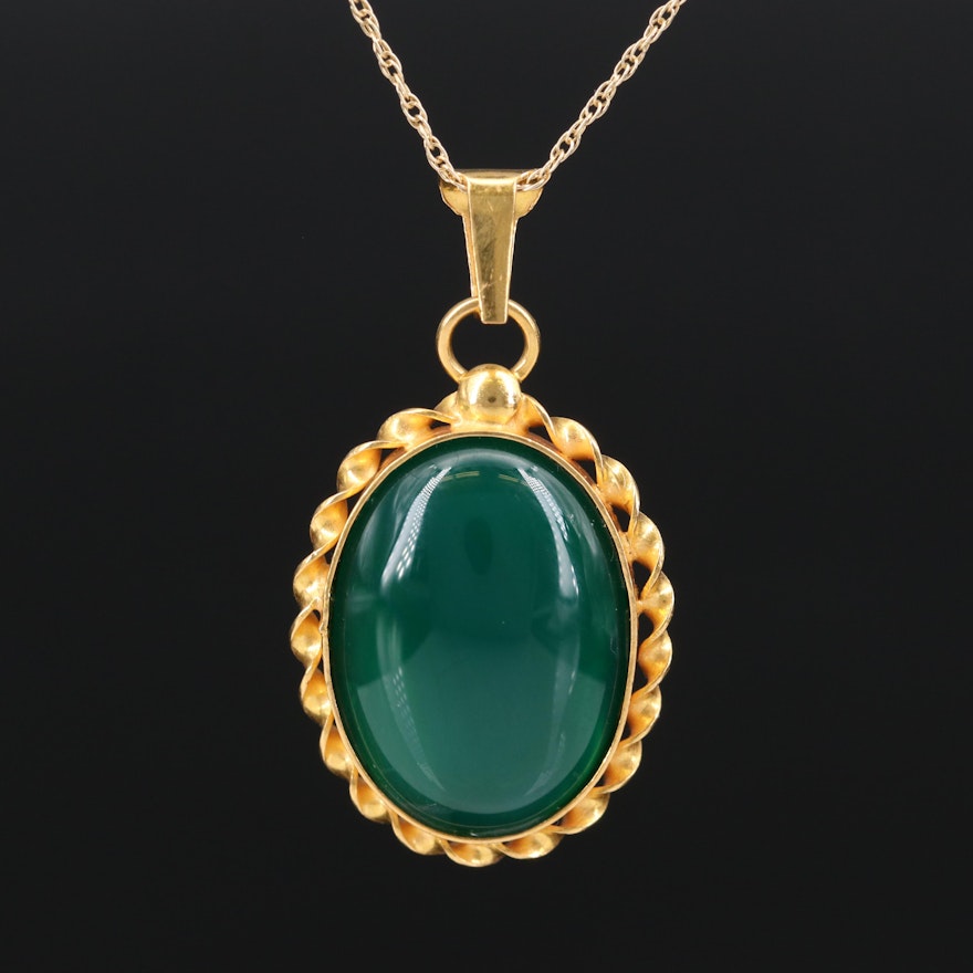 18K Chalcedony Pendant on 14K Chain