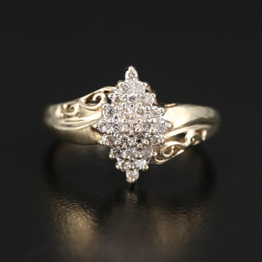 10K Diamond Cluster Ring with Openwork Shoulders