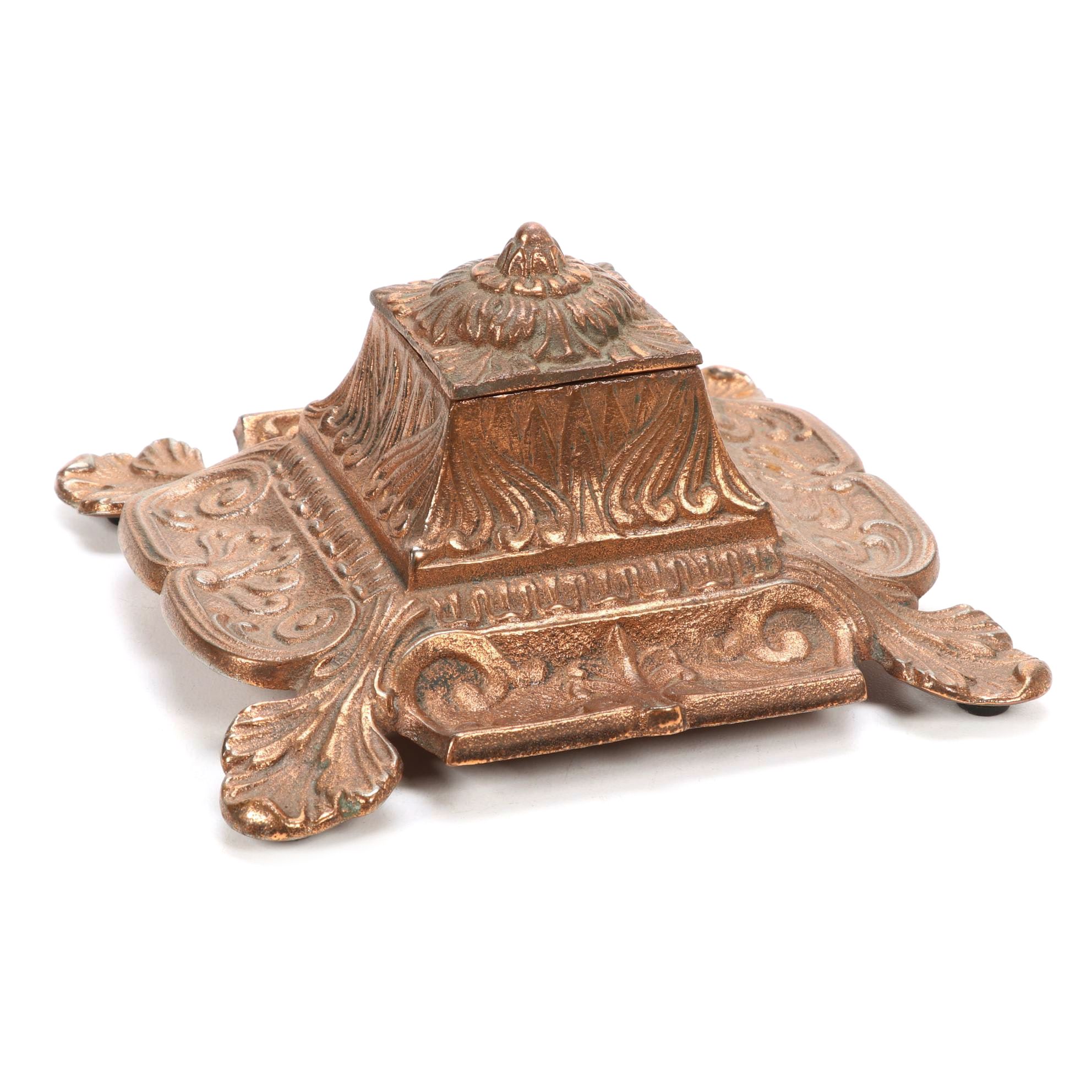 Iron Art Cast Iron Inkwell with Foliate Motif