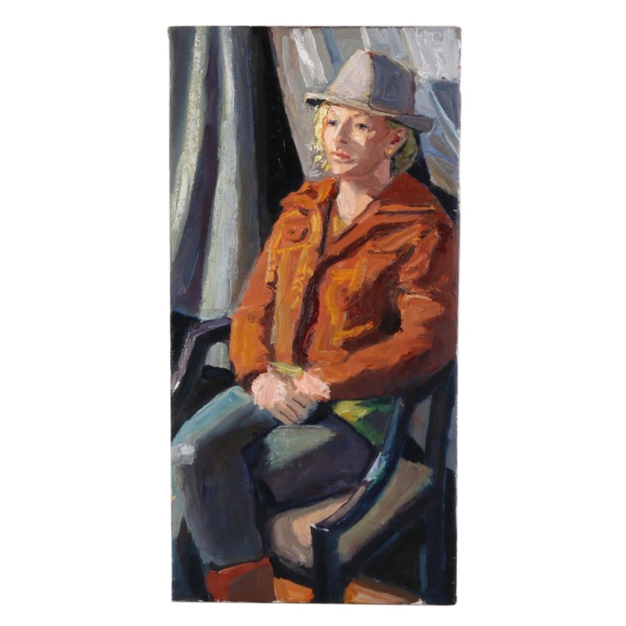 Stephen Hankin Oil Painting "Woman in a Grey Fedora," 21st Century