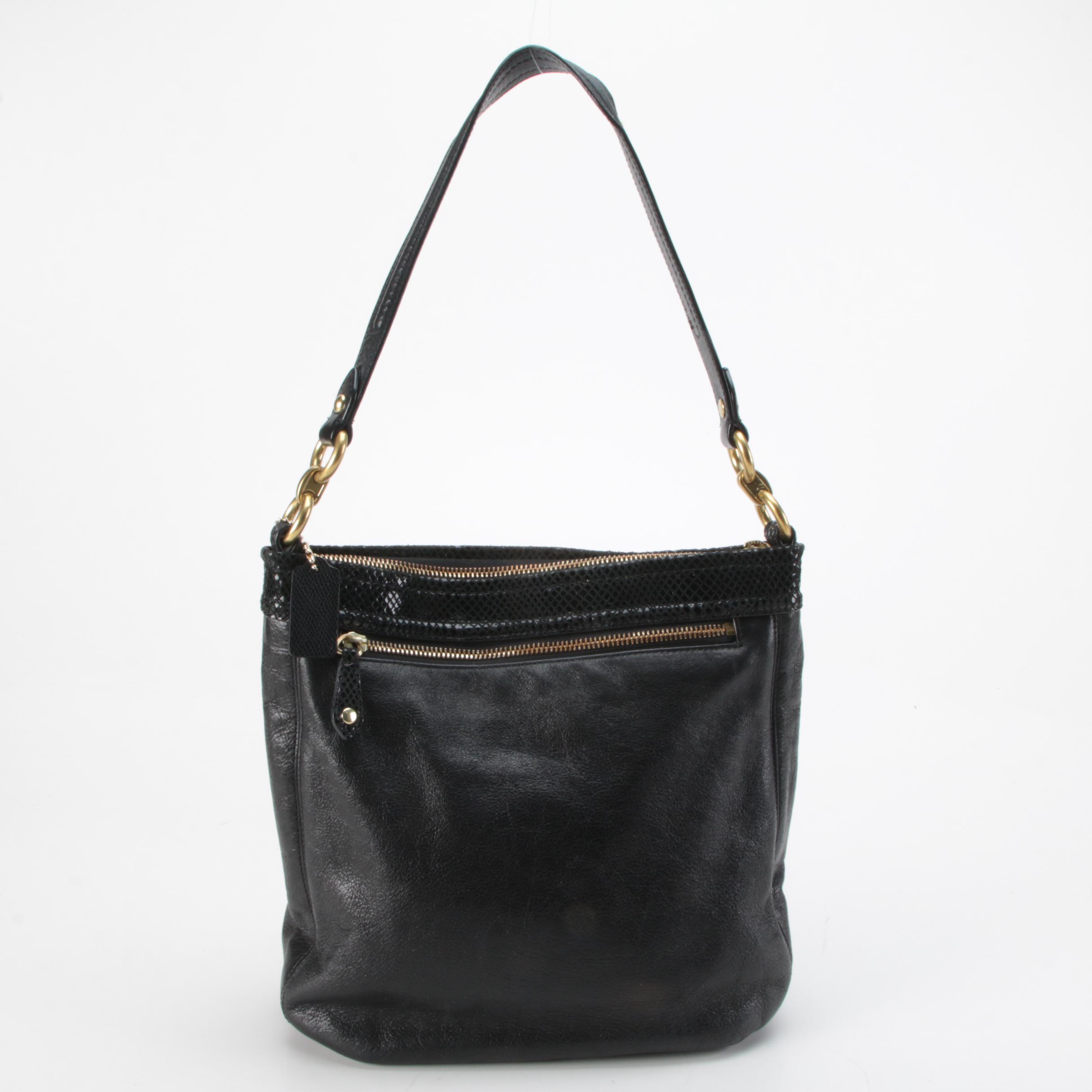 Coach Ashley Hippie Shoulder Bag in Black Grained Leather