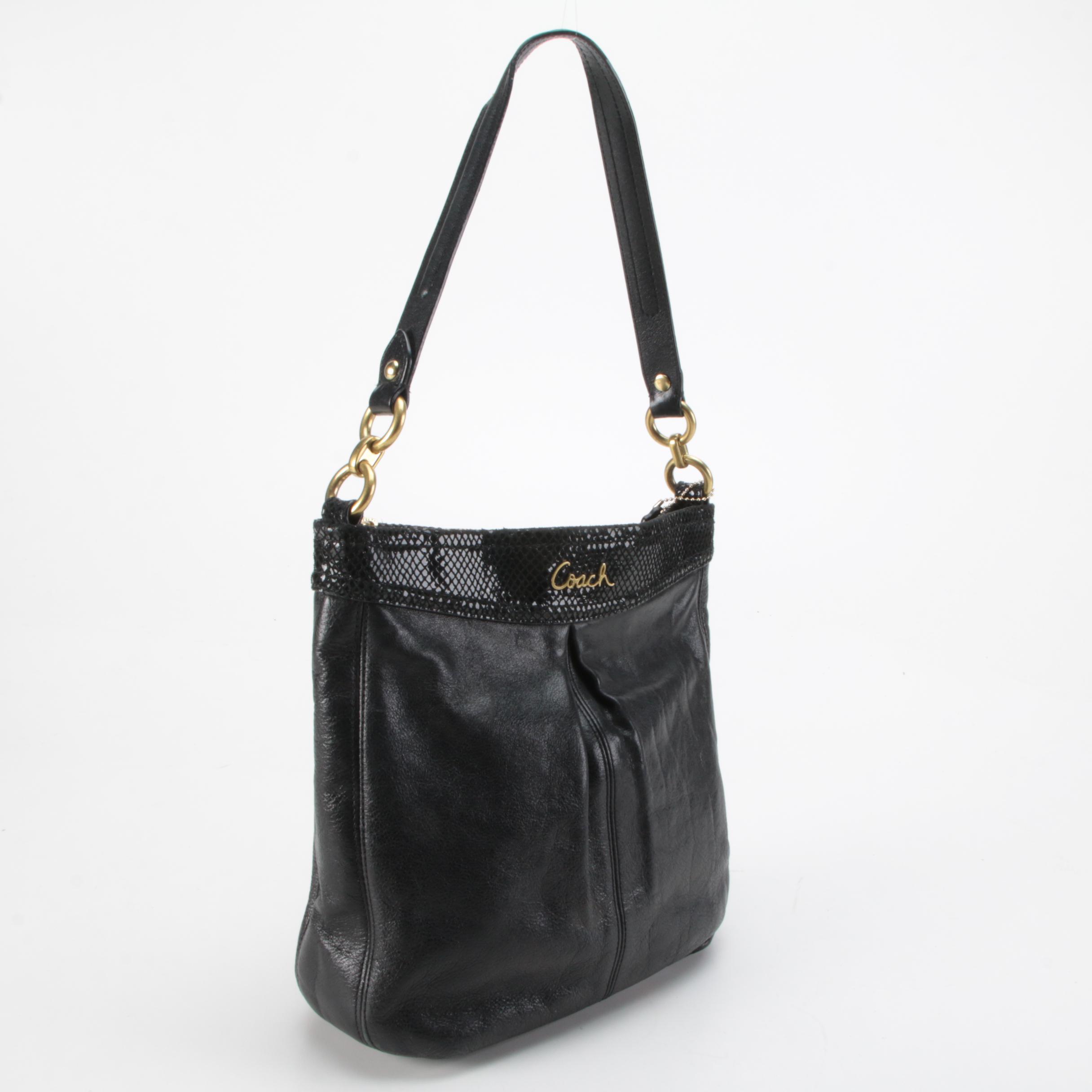 Coach Ashley Hippie Shoulder Bag in Black Grained Leather