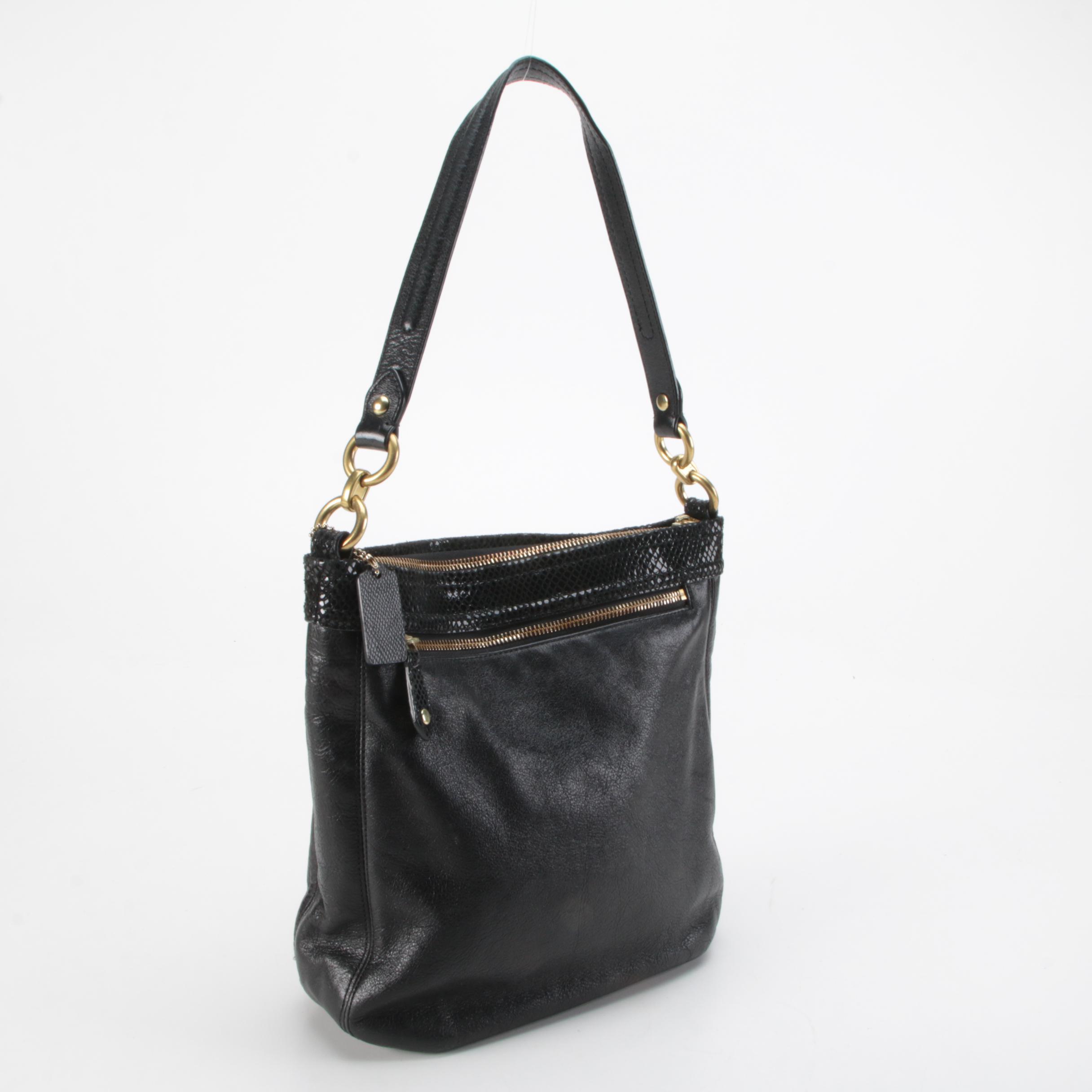 Coach Ashley Hippie Shoulder Bag in Black Grained Leather