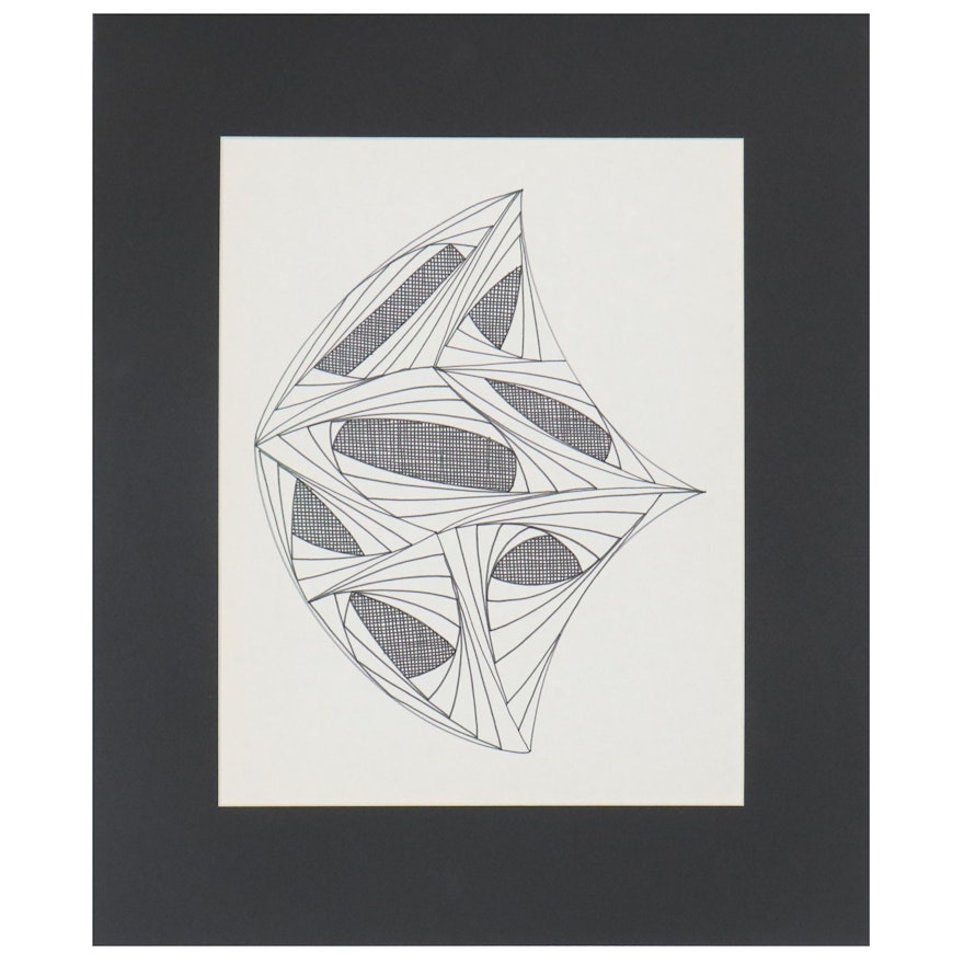W. Glen Davis Geometric Abstract Ink Drawing