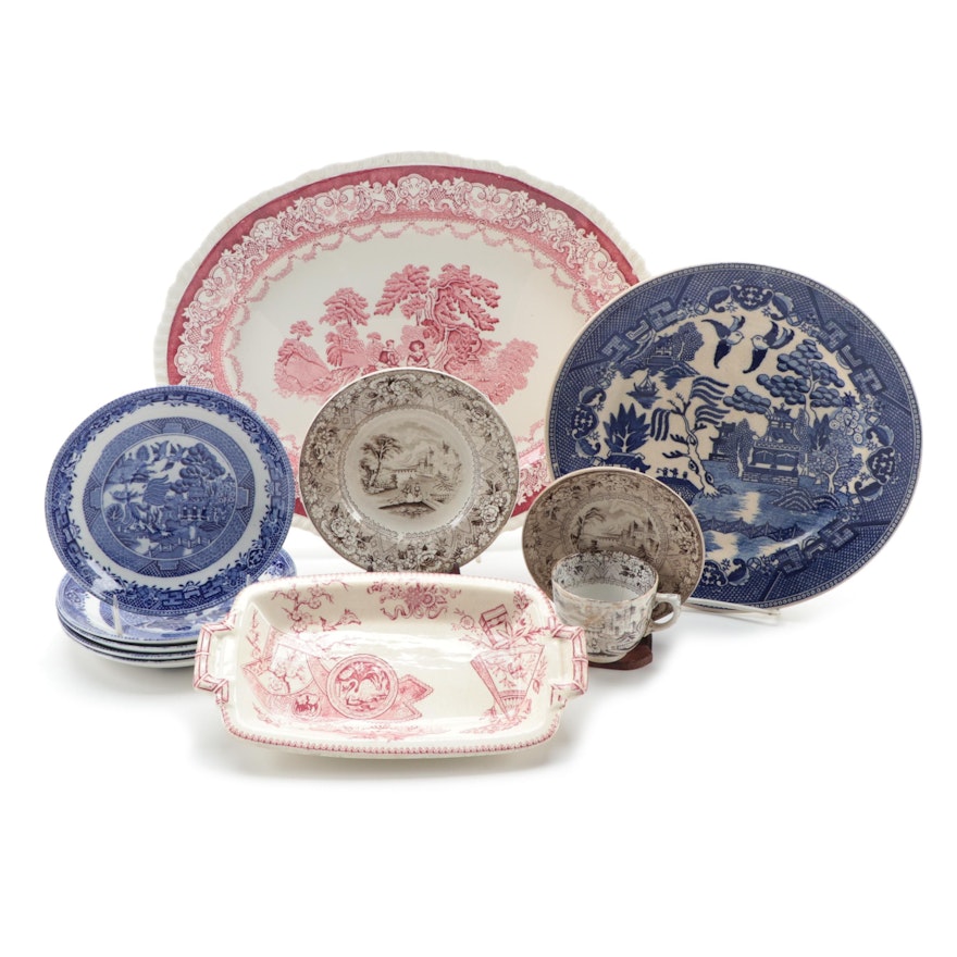 W.H. Grindley and Co. "Japanese" Sandwich Tray, and Other Transferware
