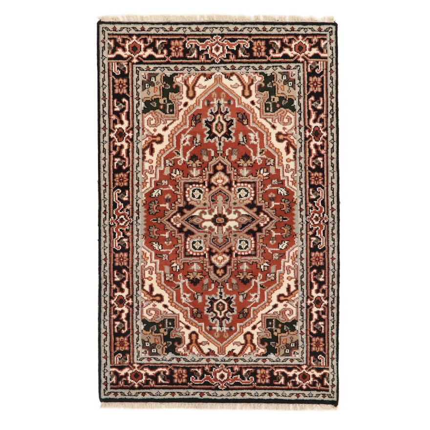 3'10 x 6'1 Hand-Knotted Indo-Persian Heriz Wool Area Rug